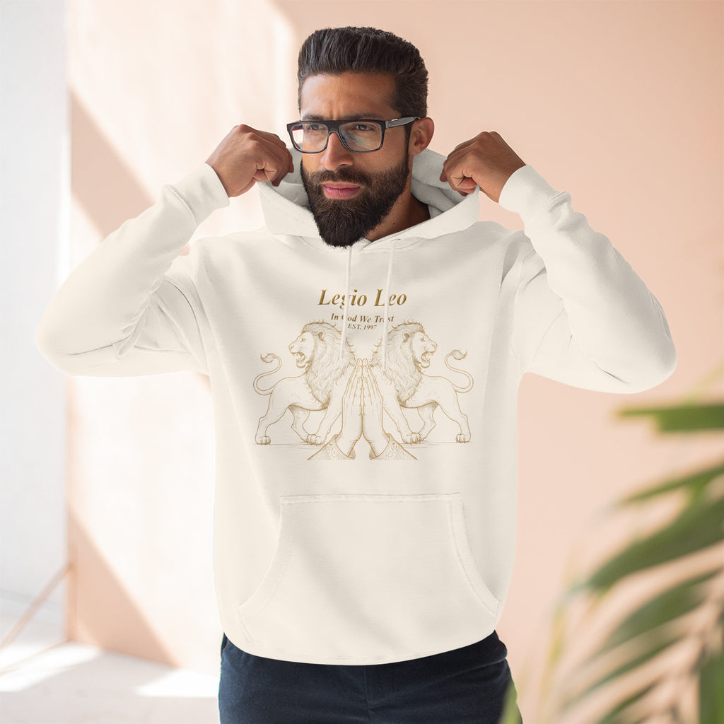 Legio Leo Fleece Hoodie – Minimal Gold Script Pullover Guardian Design