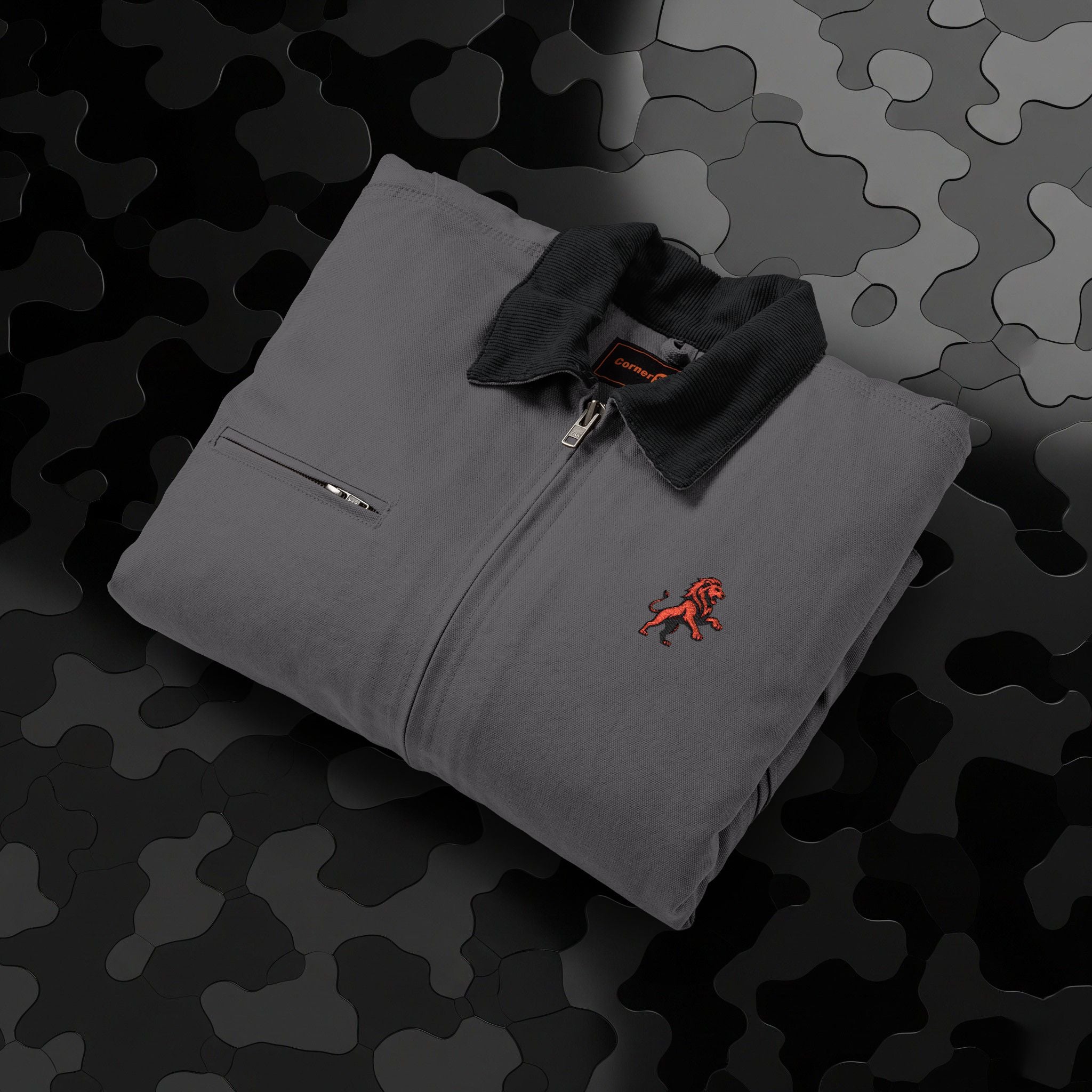 Legio Leo by DZ Royal Embroidered Duck Cloth Work Jacket — Durable Black Canvas Utility Coat