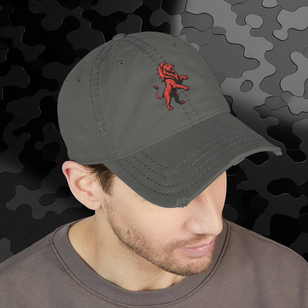 Embroidered Lion Dad Hat — Vintage Washed Baseball Cap