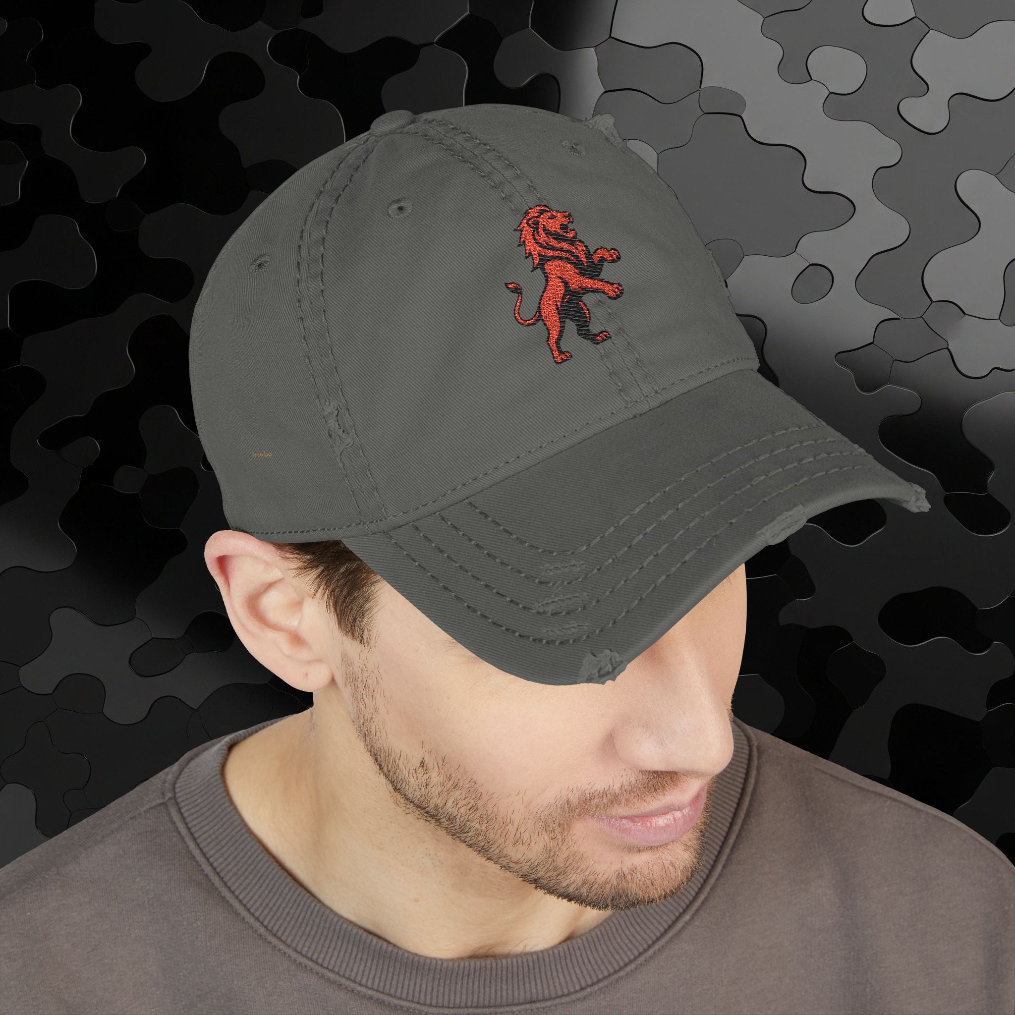 Embroidered Lion Dad Hat — Vintage Washed Baseball Cap