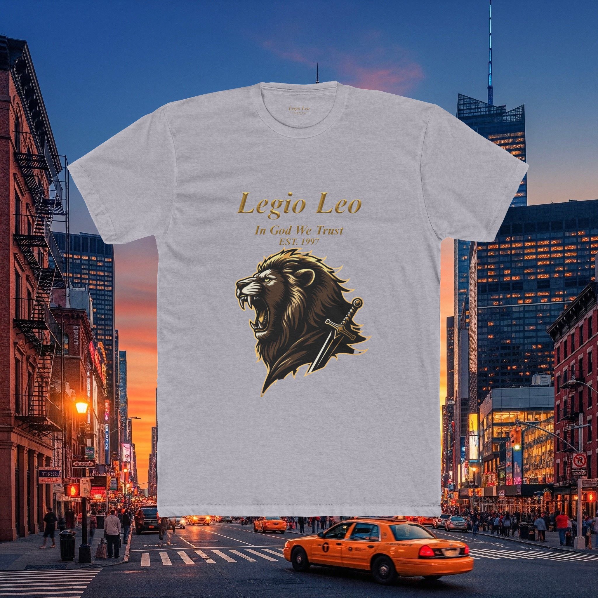 Legio Leo Lion Crest T‑Shirt — "In God We Trust" Vintage Roman Shield Tee