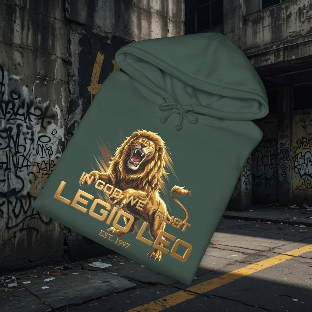 Heavyweight Hooded Sweatshirt | Bold LION & IN GOD WE TRUST