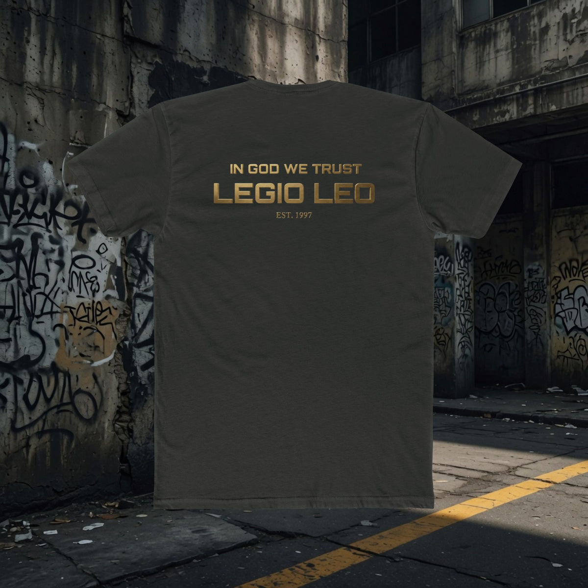Legio Leo Graphic Tee — "In God We Trust" Back Print Cotton T-Shirt
