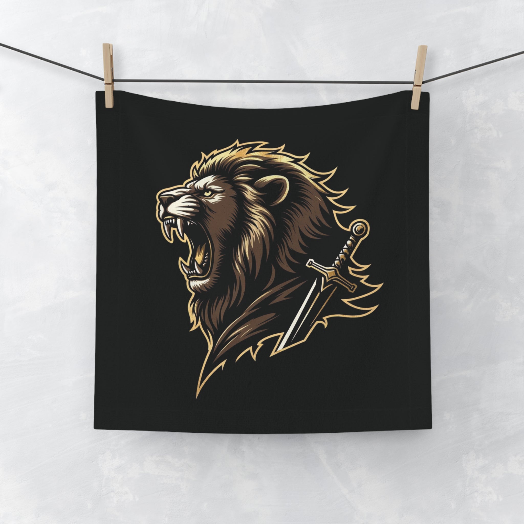 Lion Warrior Face Towel — Bold Roaring Lion Graphic Towel