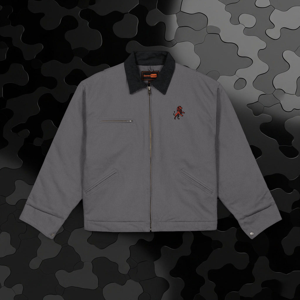 Legio Leo by DZ Royal Embroidered Duck Cloth Work Jacket — Durable Black Canvas Utility Coat