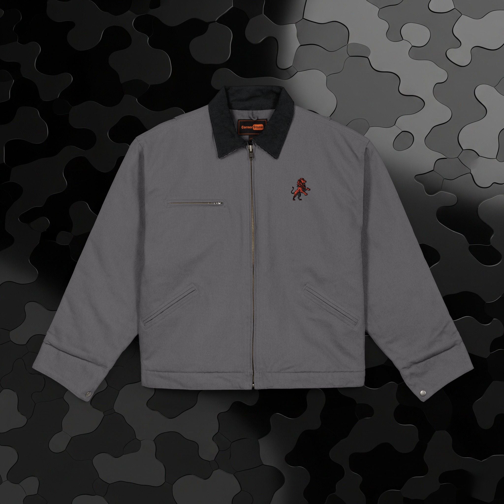 Legio Leo by DZ Royal Embroidered Duck Cloth Work Jacket — Durable Black Canvas Utility Coat