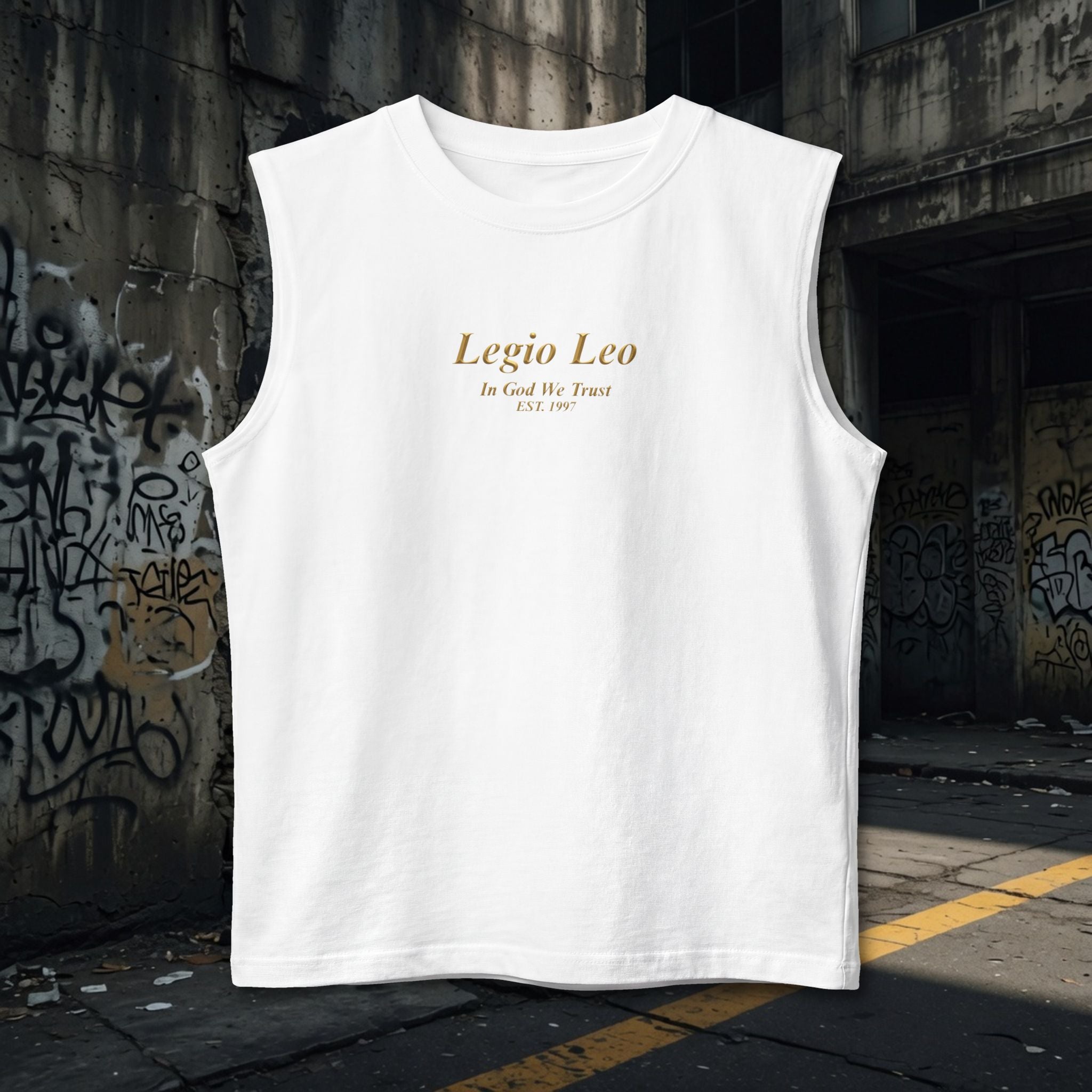 Muscle Tank — "Legio Leo" Minimalist Gold Script Fitness Top