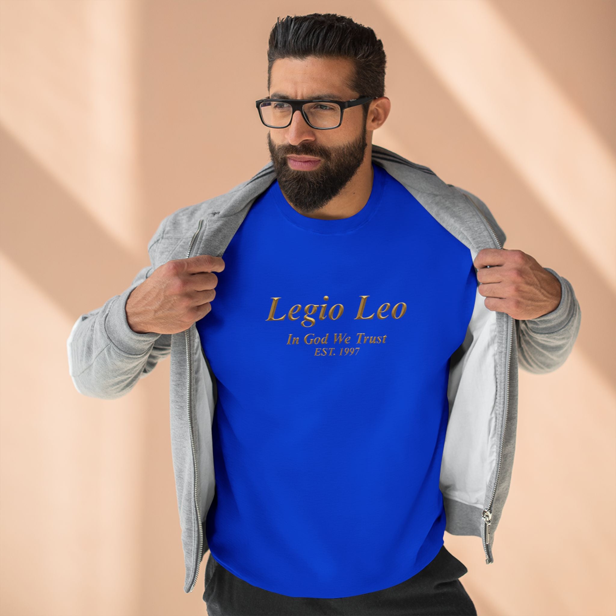 Legio Leo Crewneck Sweatshirt — 'In God We Trust' Minimalist Logo Sweatshirt