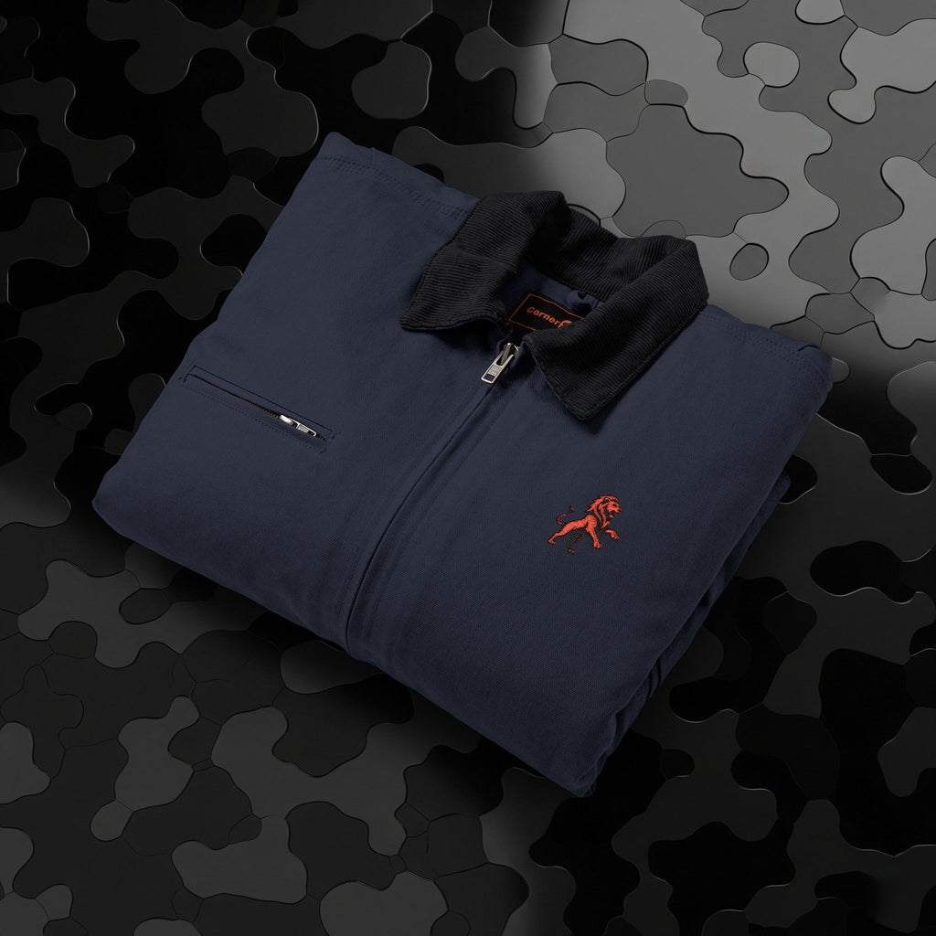 Legio Leo by DZ Royal Embroidered Duck Cloth Work Jacket — Durable Black Canvas Utility Coat