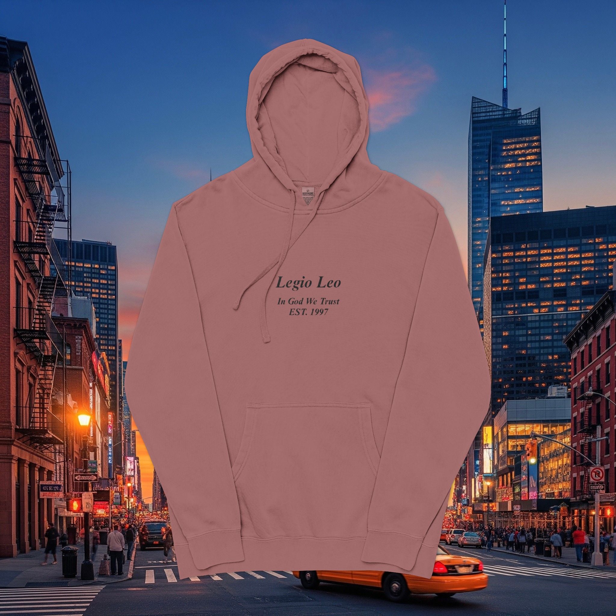 Minimal Olive Pigment-Dyed Hoodie — Subtle Script "Legio Leo" Design