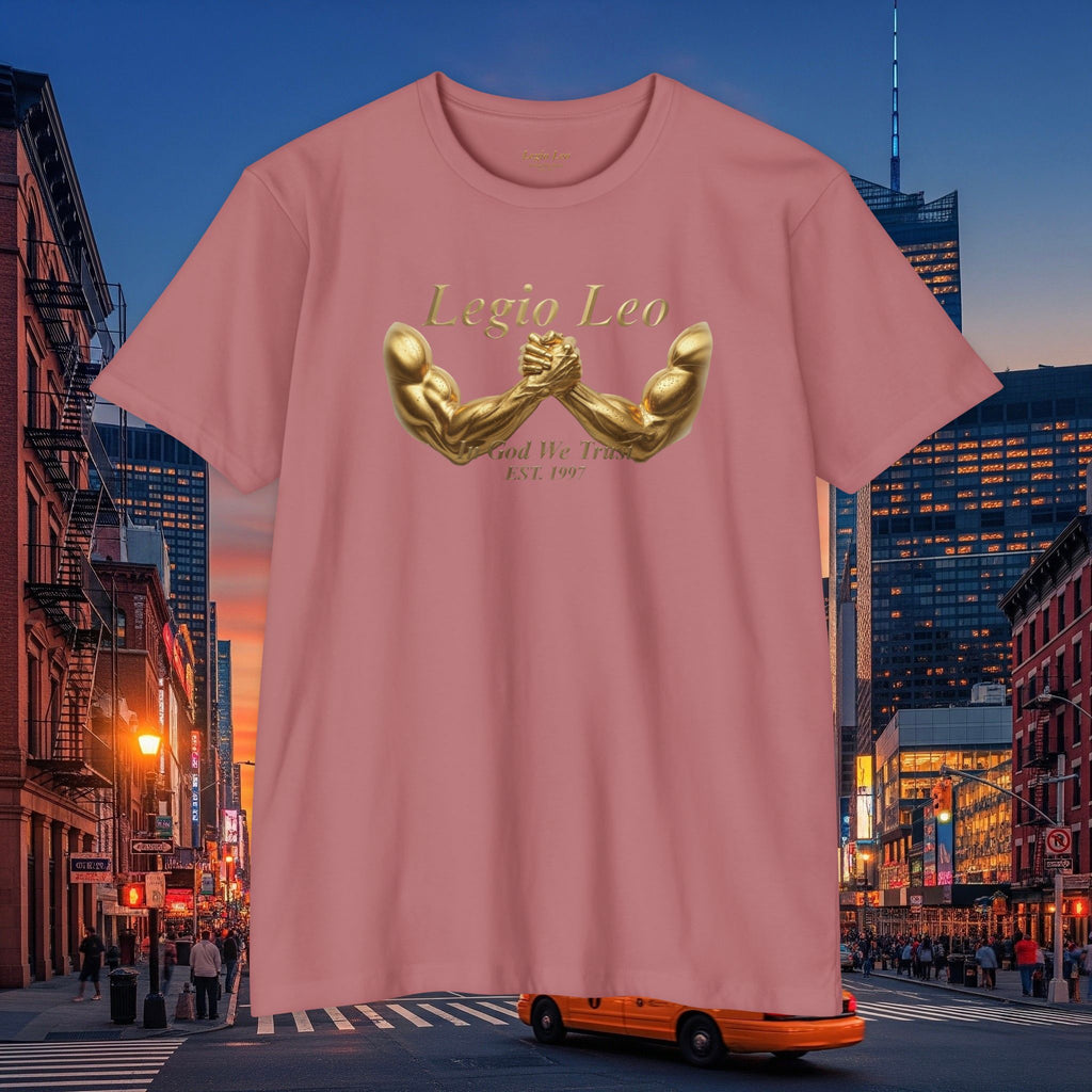Legio Leo Strength T-Shirt — 'Legio Leo' Gold Arm Wrestling Design