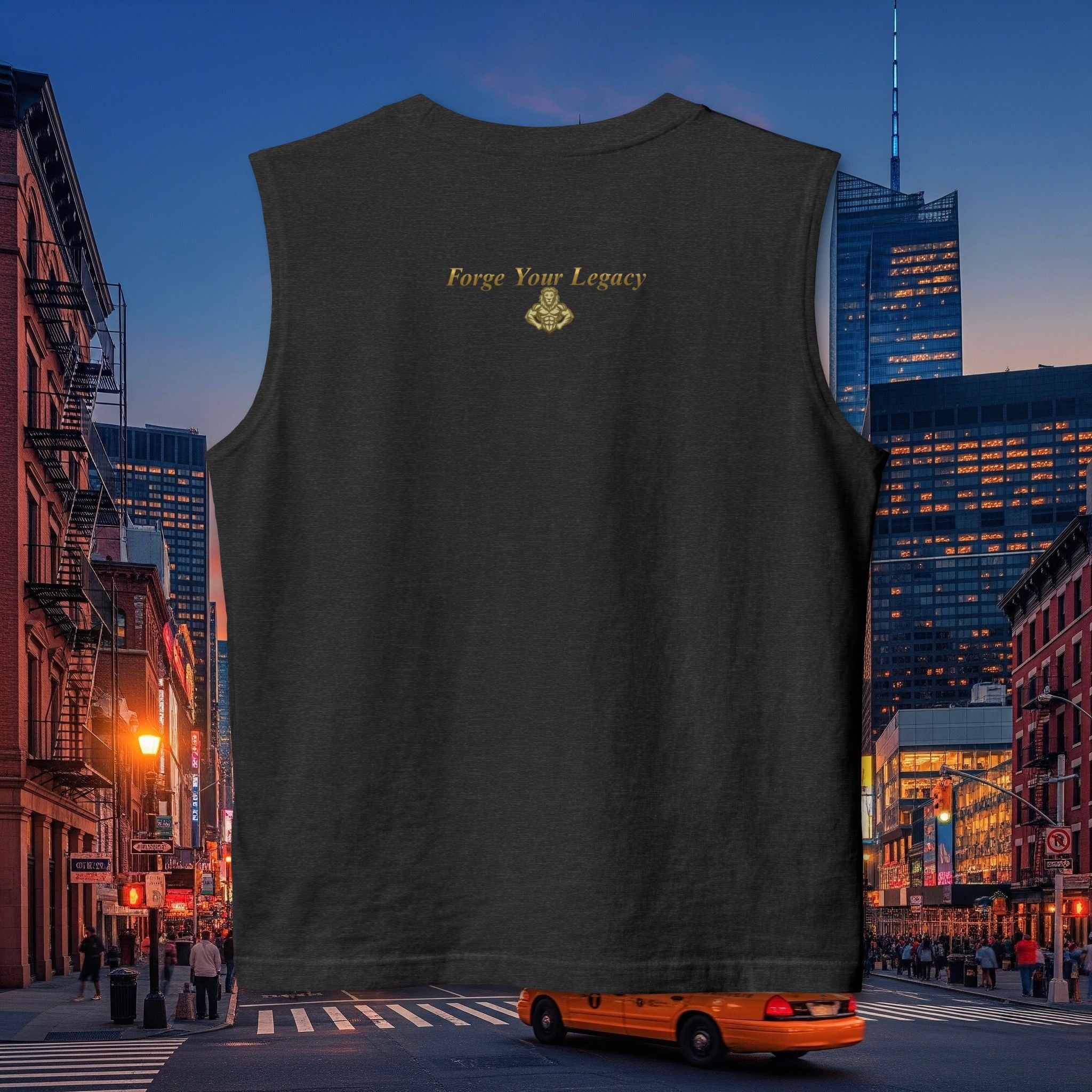 Lion Crest Muscle Tank — "Forge Your Legacy" Athletic Sleeveless Tee