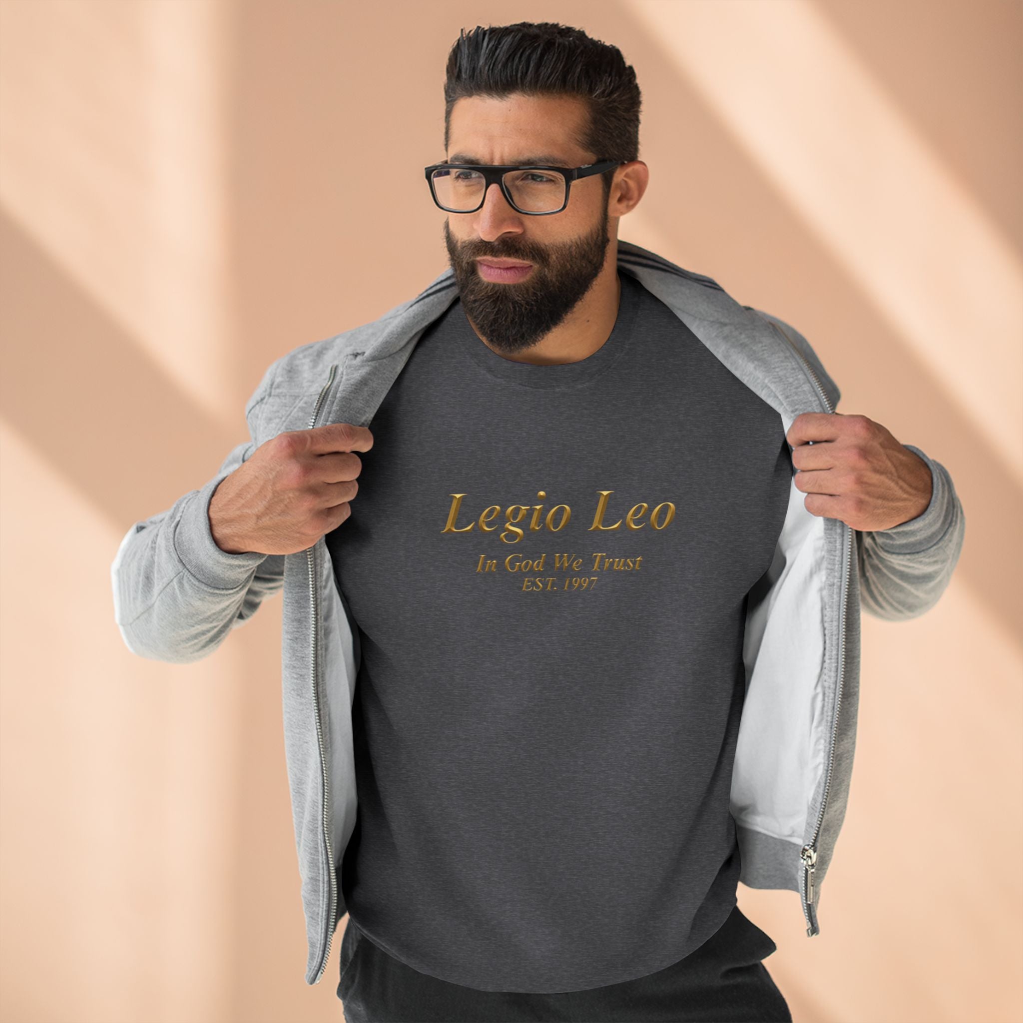 Legio Leo Crewneck Sweatshirt — 'In God We Trust' Minimalist Logo Sweatshirt