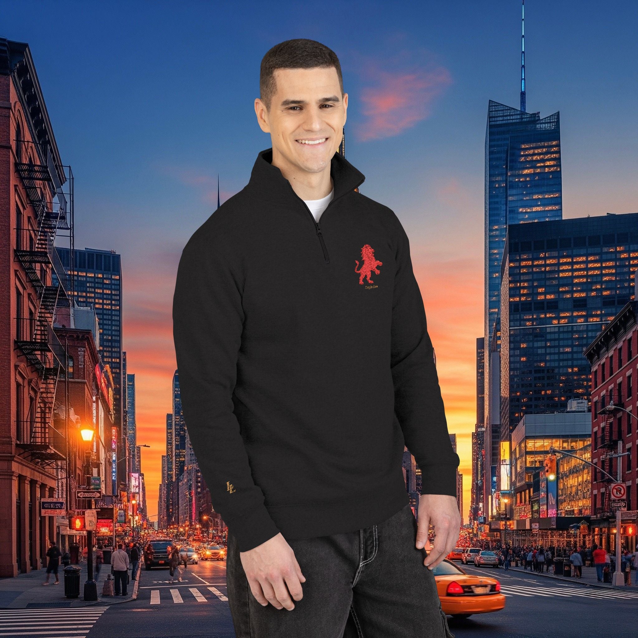 Legio Leo by DZ Royal Embroidered Lion Fleece Pullover - Cozy Zip-Neck Sweatshirt