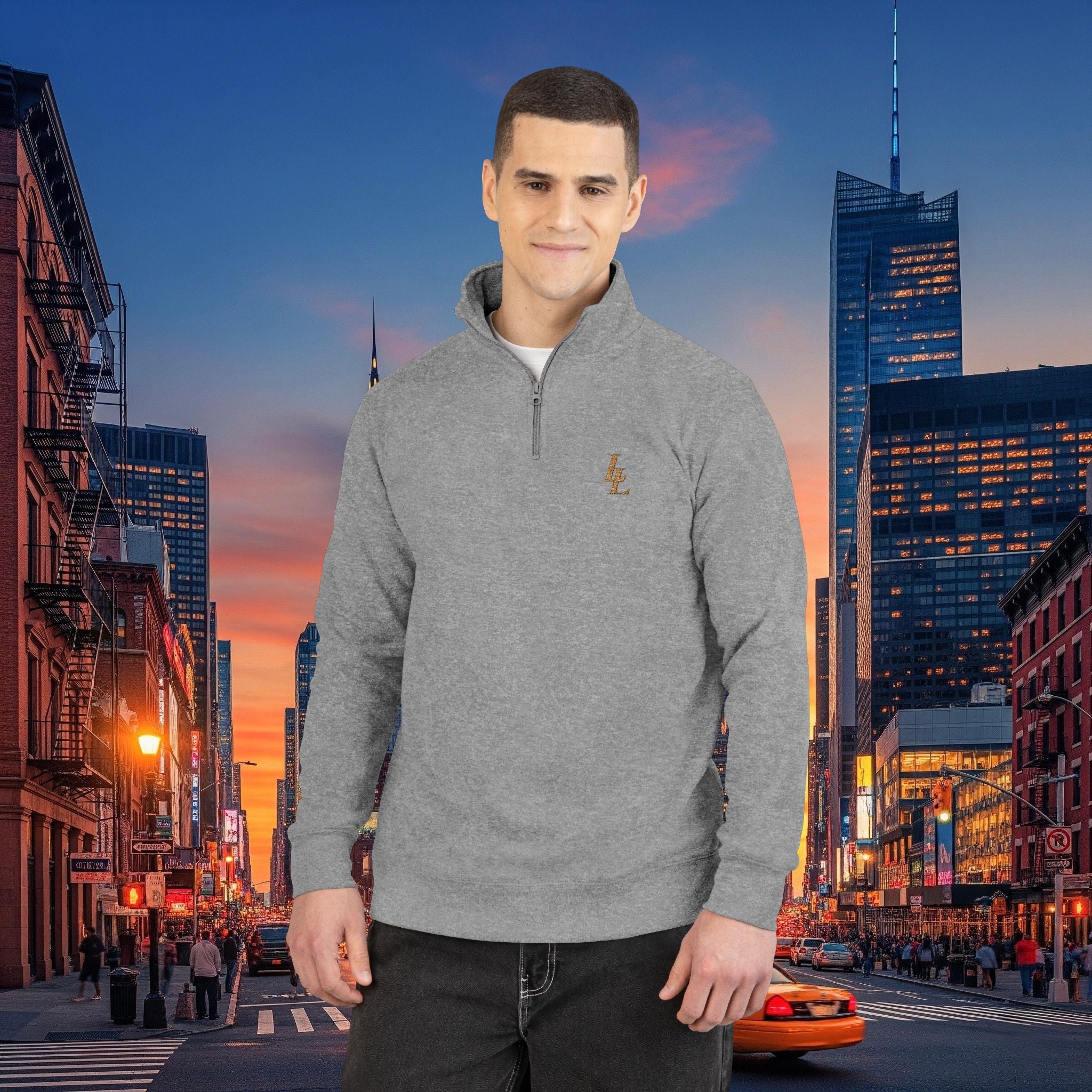 Legio Leo Embroidered Overlapping L’s Fleece Pullover - Cozy Zip-Neck Sweatshirt