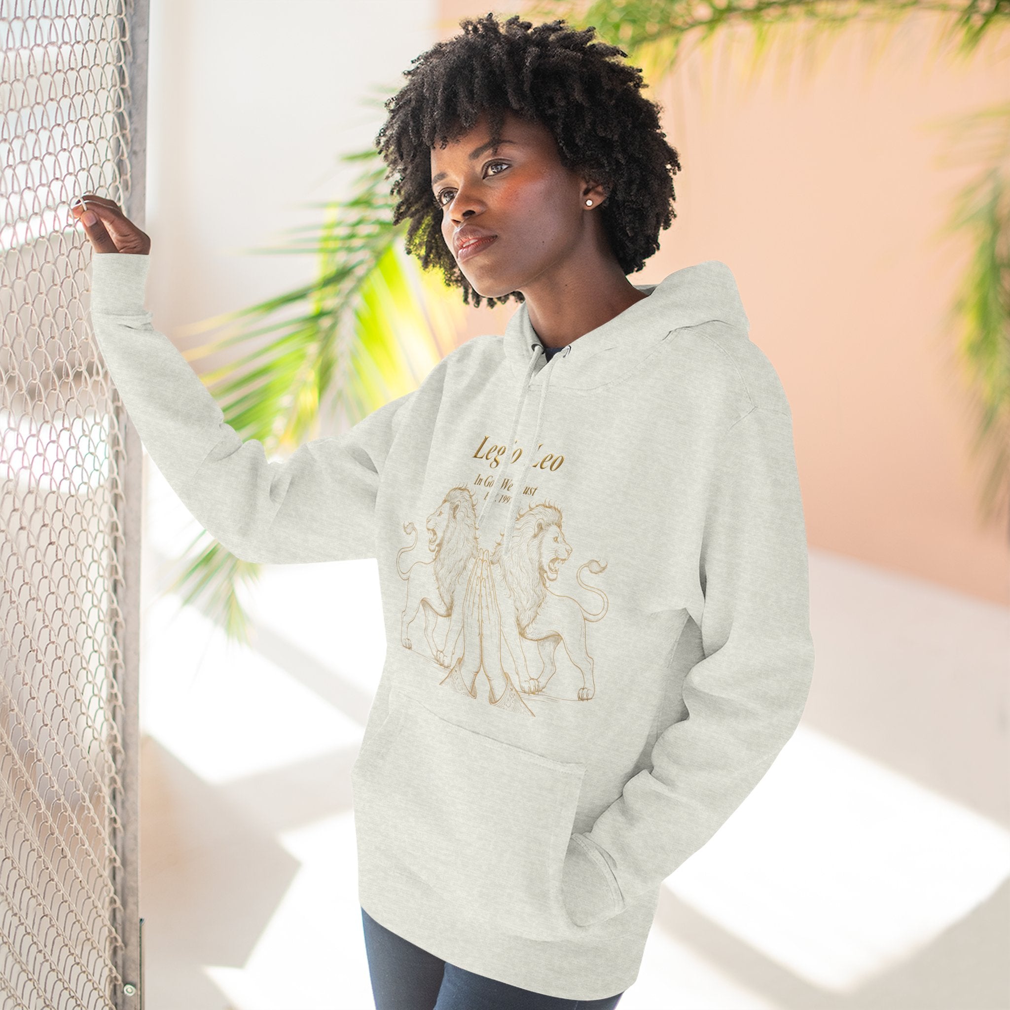Legio Leo Fleece Hoodie – Minimal Gold Script Pullover Guardian Design