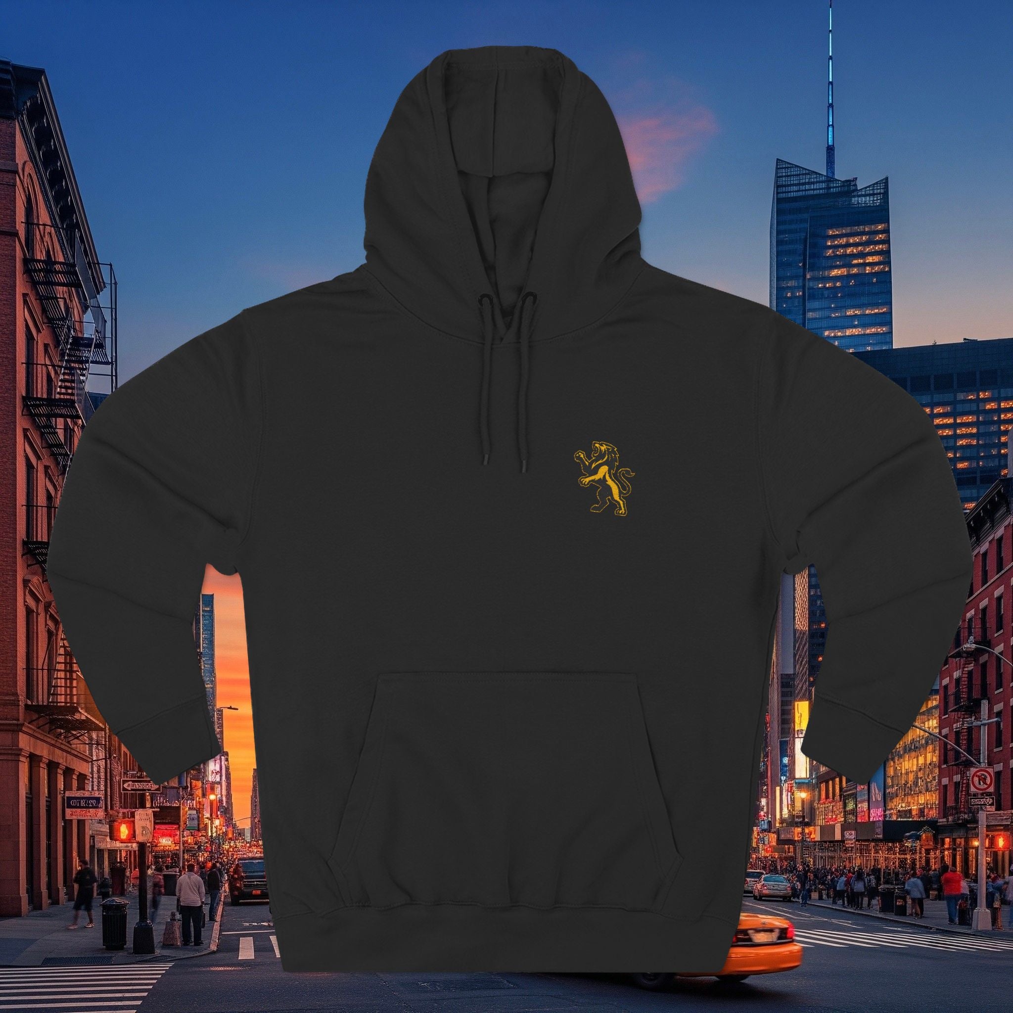 Embroidery Lion Chest Hoodie — Minimal Fleece Pullover