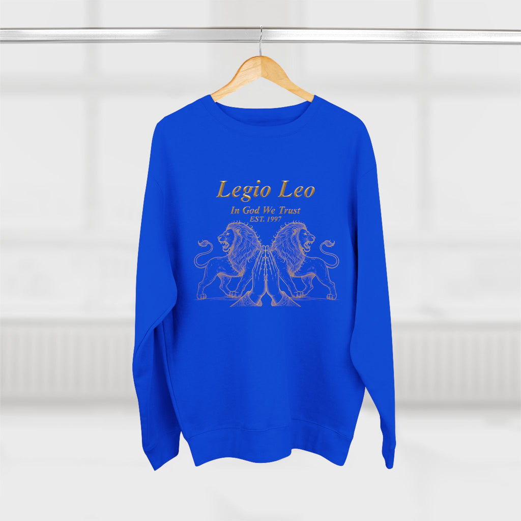 Legio Leo Crewneck Sweatshirt — Classic Latin Crest “In God We Trust” Graphic