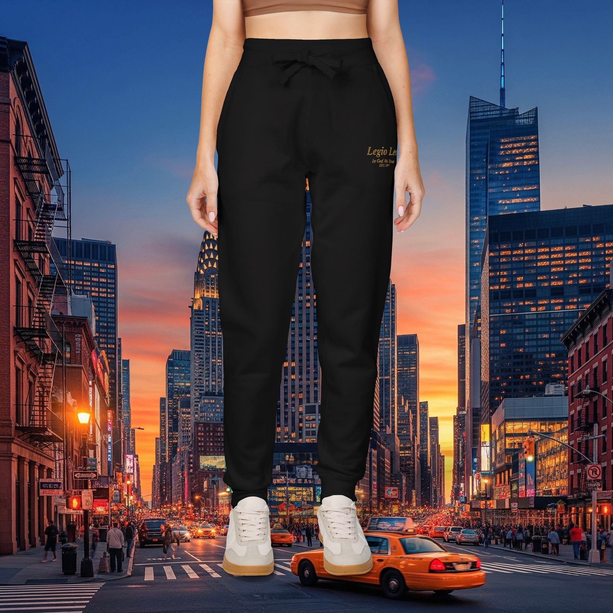 Legio Leo Sweatpants — In God We Trust Embroidery Design Cozy Fleece Joggers