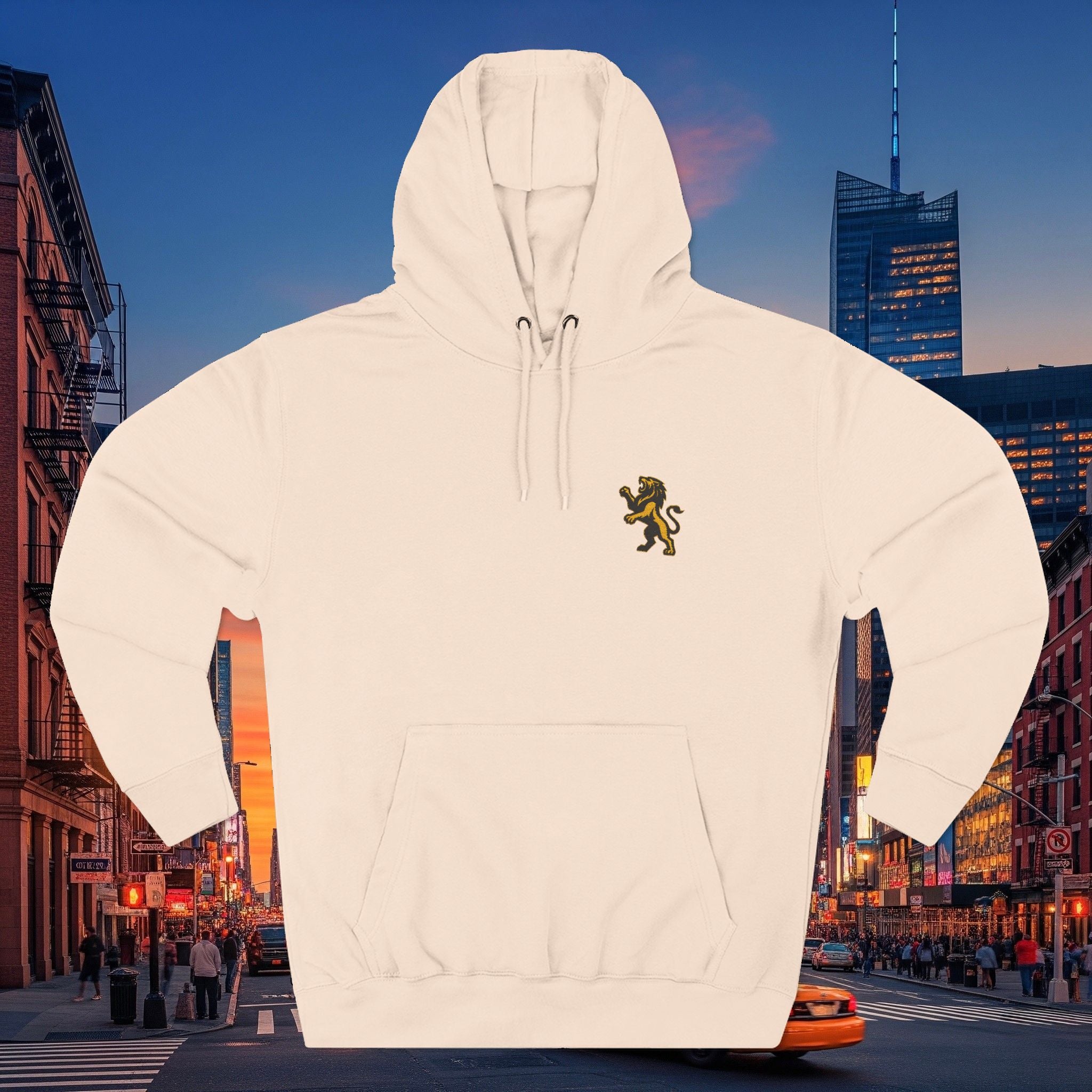 Embroidery Lion Chest Hoodie — Minimal Fleece Pullover