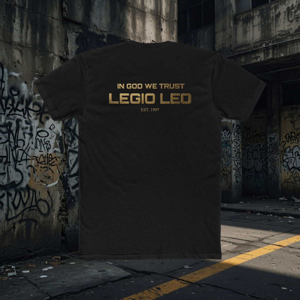 Legio Leo Graphic Tee — "In God We Trust" Back Print Cotton T-Shirt