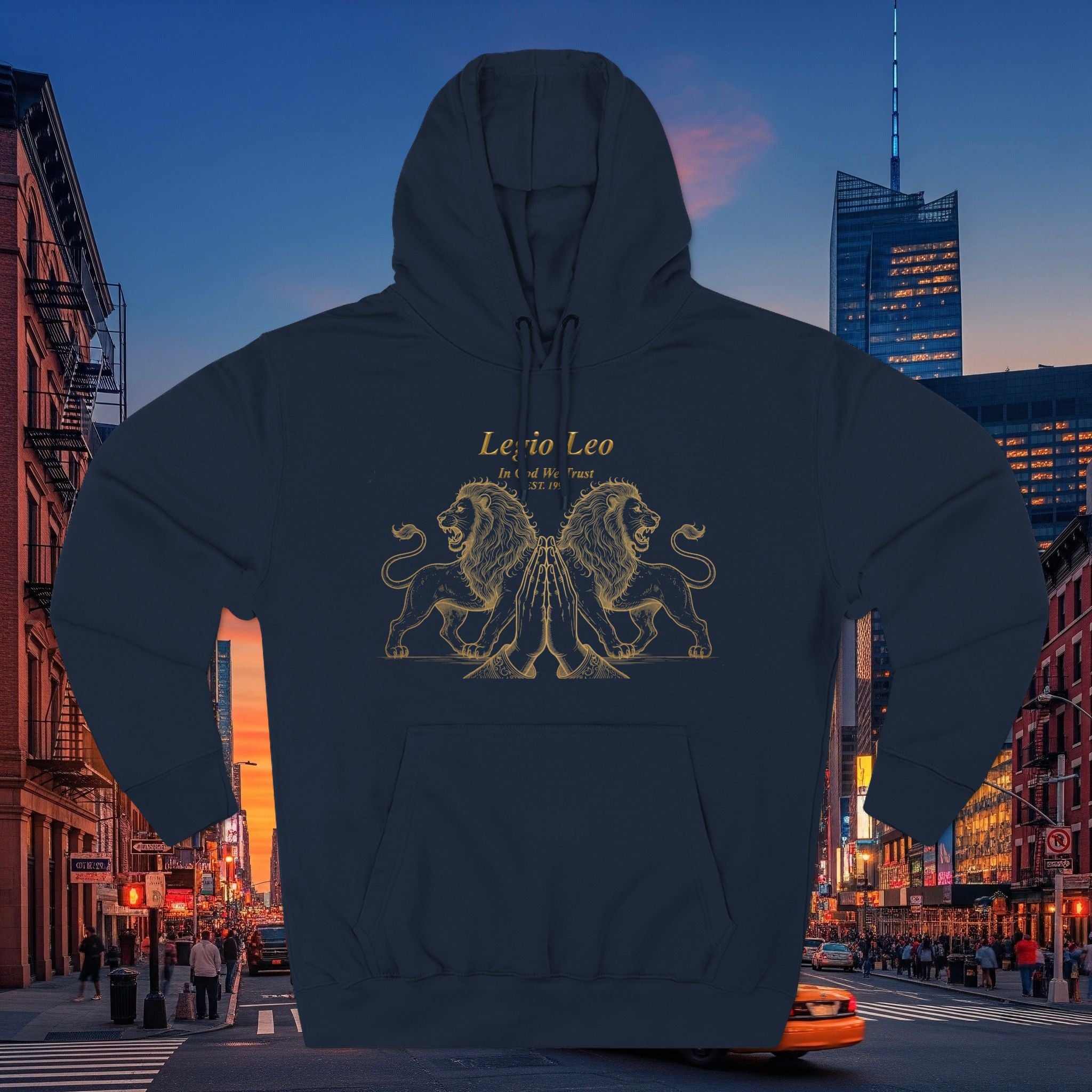 Legio Leo Fleece Hoodie – Minimal Gold Script Pullover Guardian Design