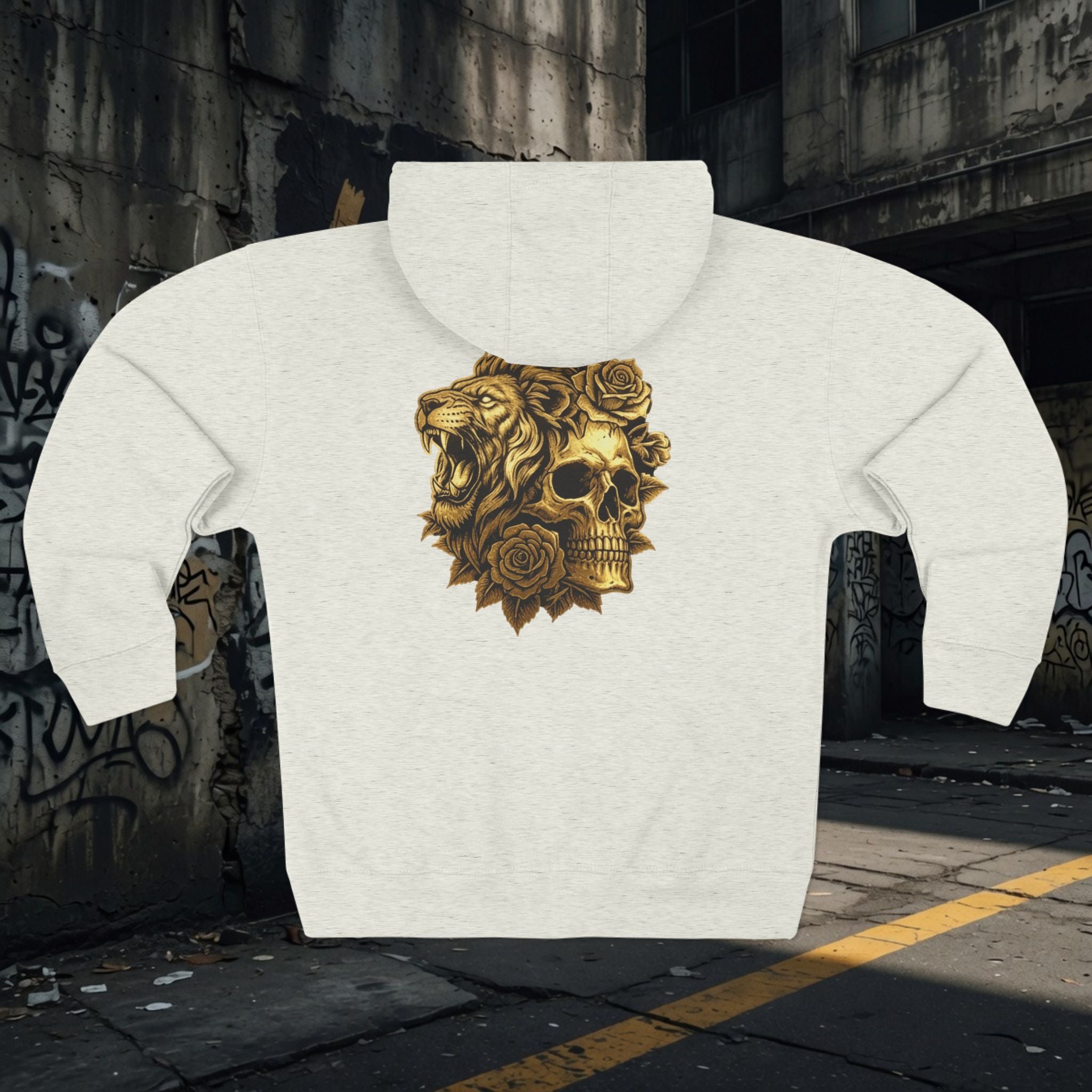 Zip Hoodie — Legio Leo Lion & Skull Graphic Zip-Up with “In God We Trust” Text