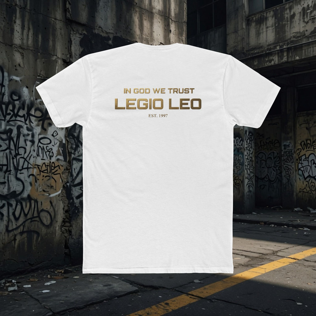 Legio Leo Graphic Tee — "In God We Trust" Back Print Cotton T-Shirt