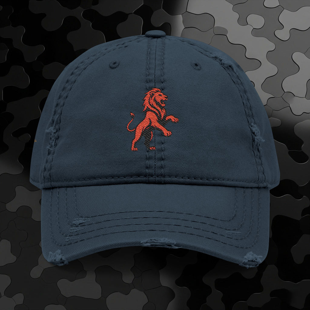 Embroidered Lion Dad Hat — Vintage Washed Baseball Cap