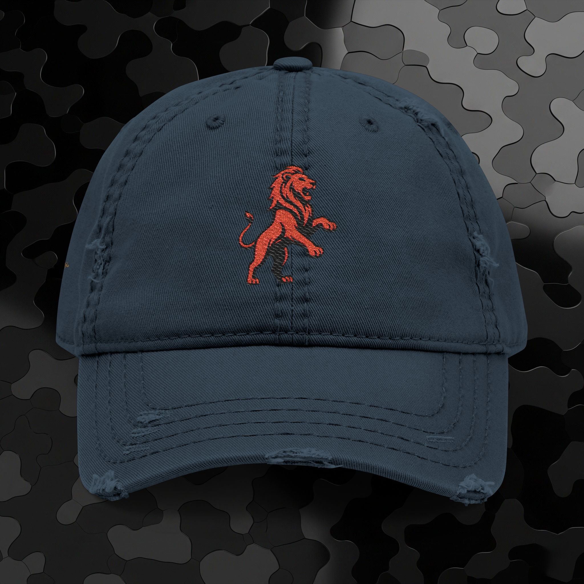 Embroidered Lion Dad Hat — Vintage Washed Baseball Cap