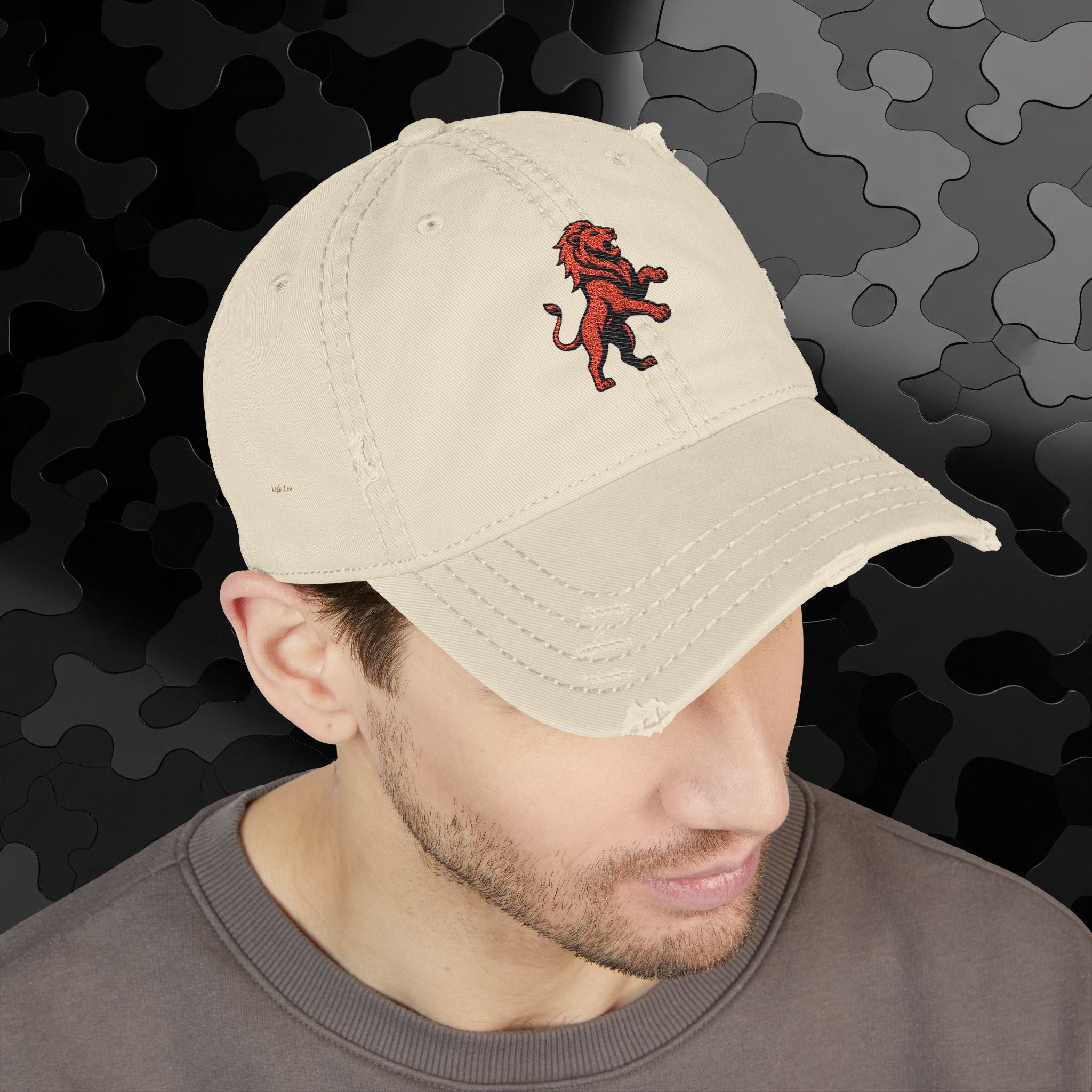 Embroidered Lion Dad Hat — Vintage Washed Baseball Cap