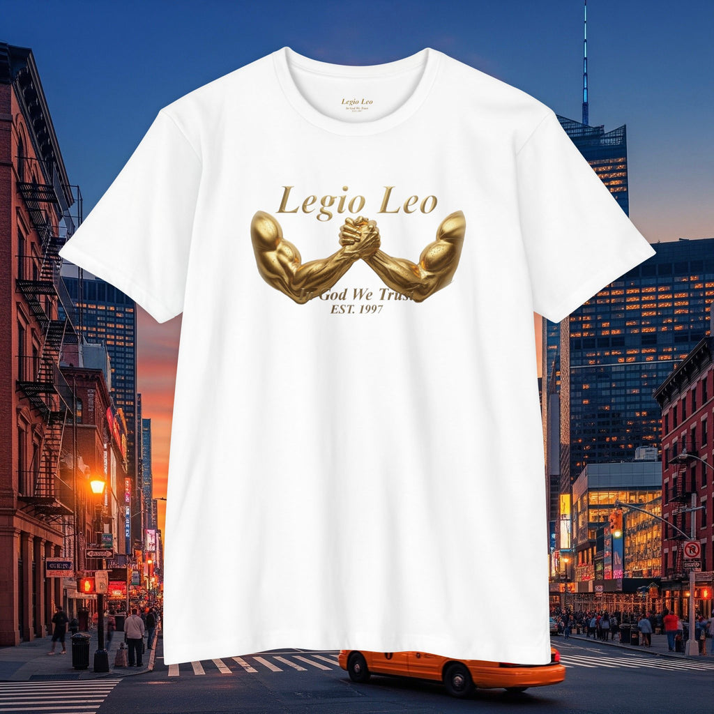 Legio Leo Strength T-Shirt — 'Legio Leo' Gold Arm Wrestling Design