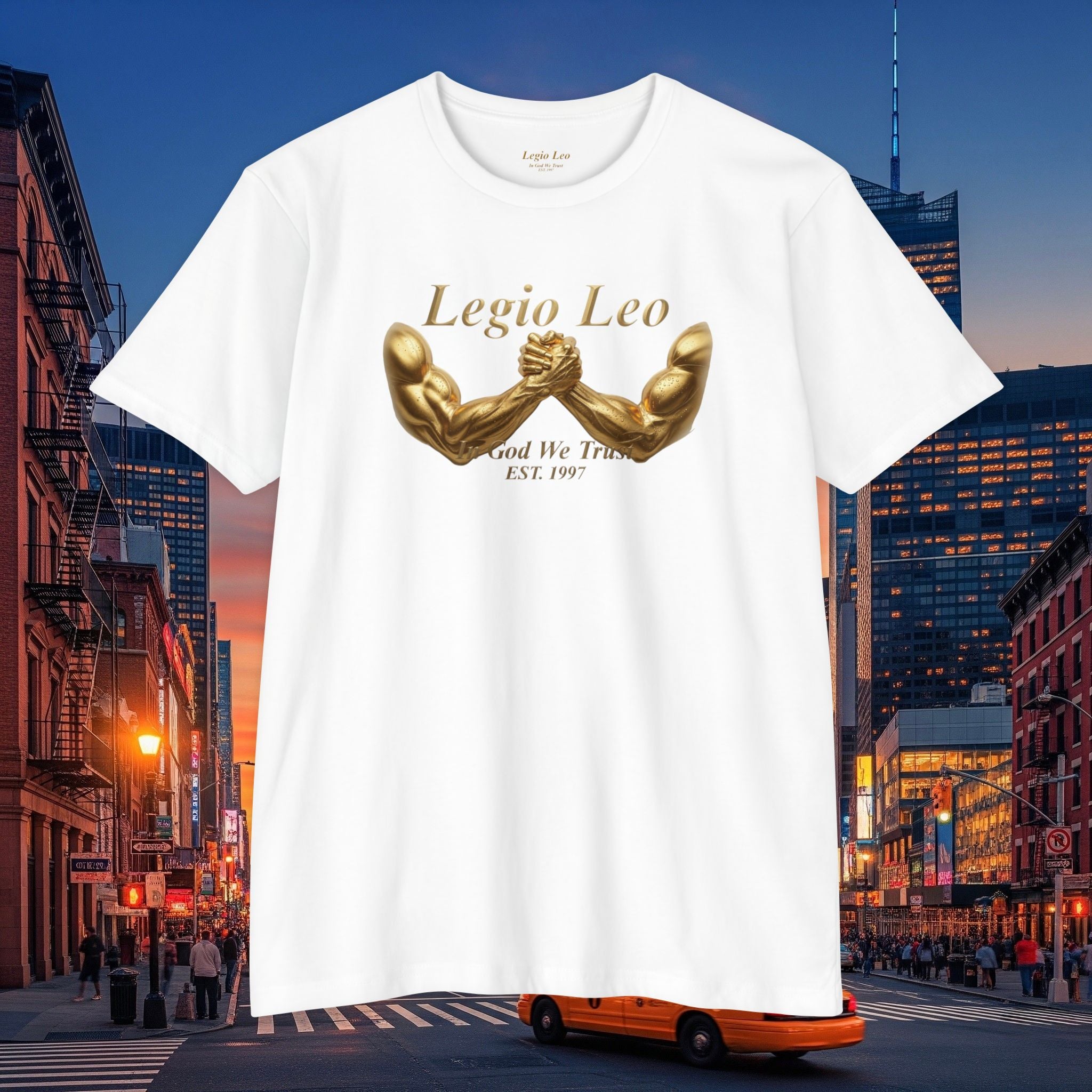 Legio Leo Strength T-Shirt — 'Legio Leo' Gold Arm Wrestling Design