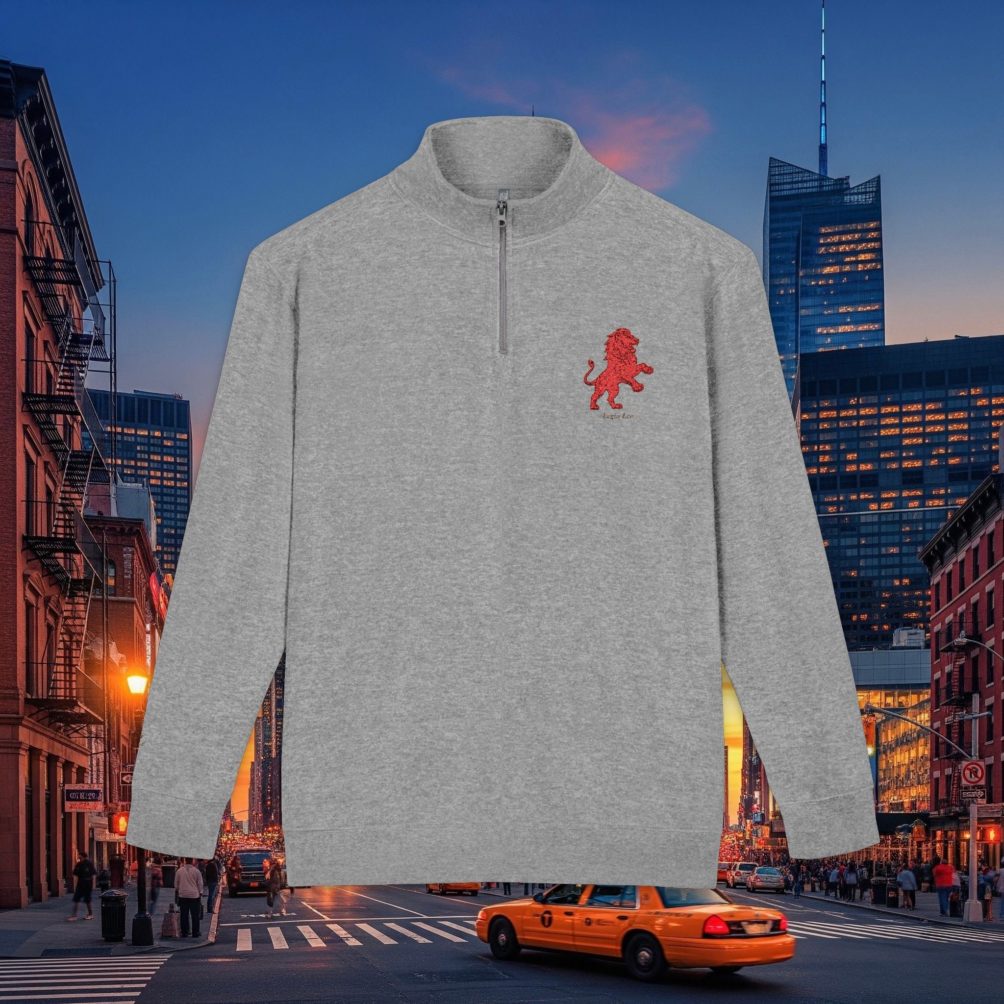 Legio Leo by DZ Royal Embroidered Lion Fleece Pullover - Cozy Zip-Neck Sweatshirt