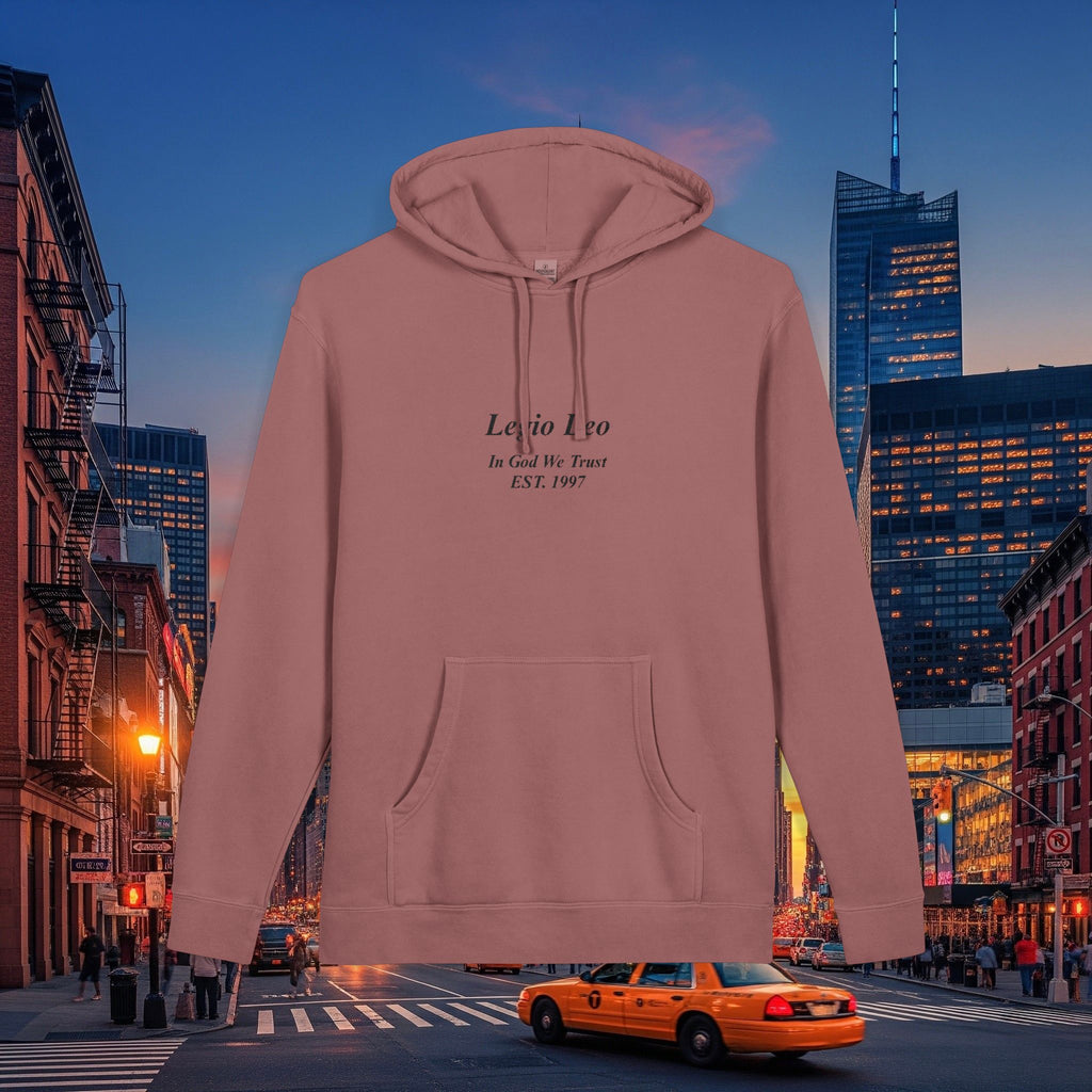 Minimal Olive Pigment-Dyed Hoodie — Subtle Script "Legio Leo" Design