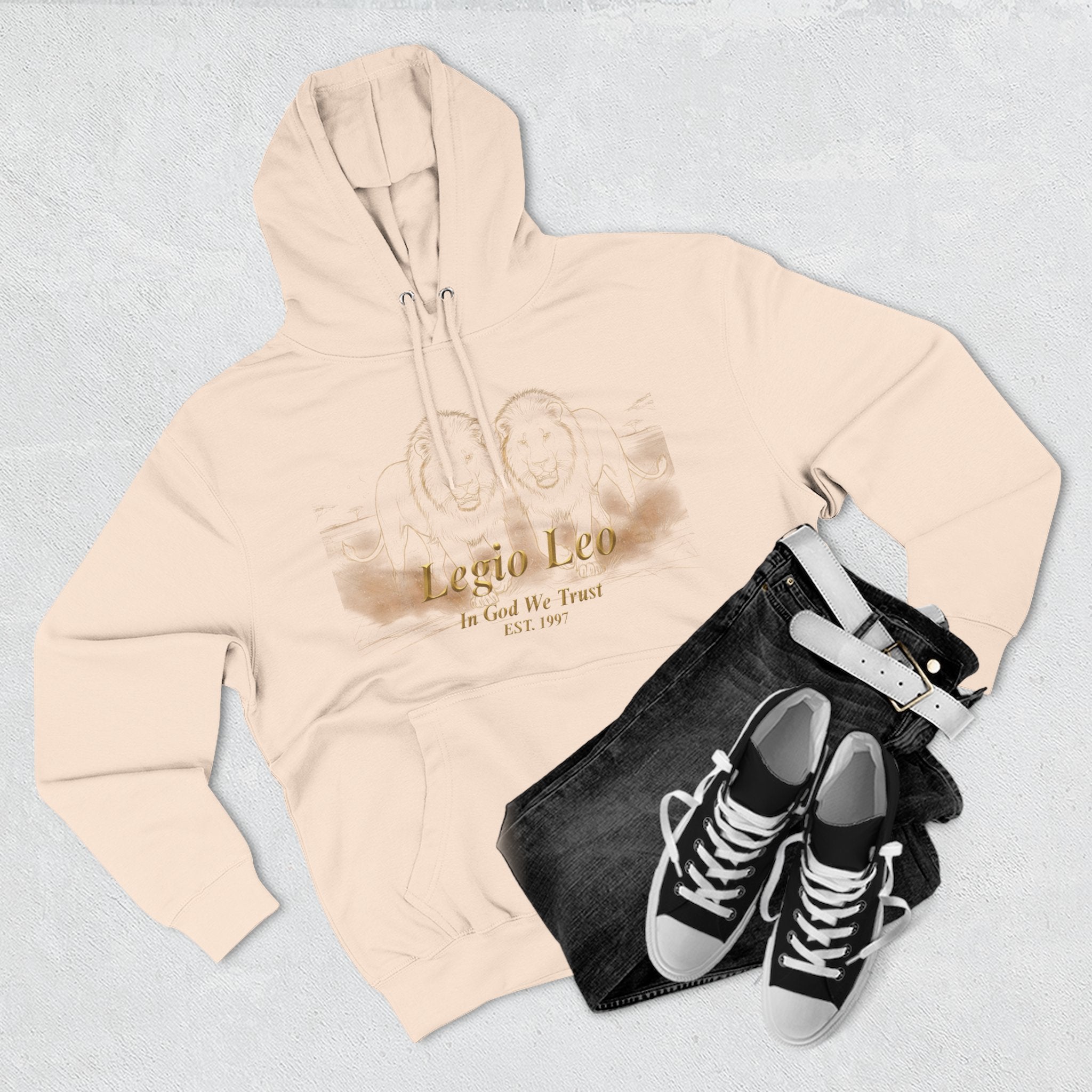 Legio Leo Fleece Hoodie – Minimal Gold Script Brothers 4 Life Pullover
