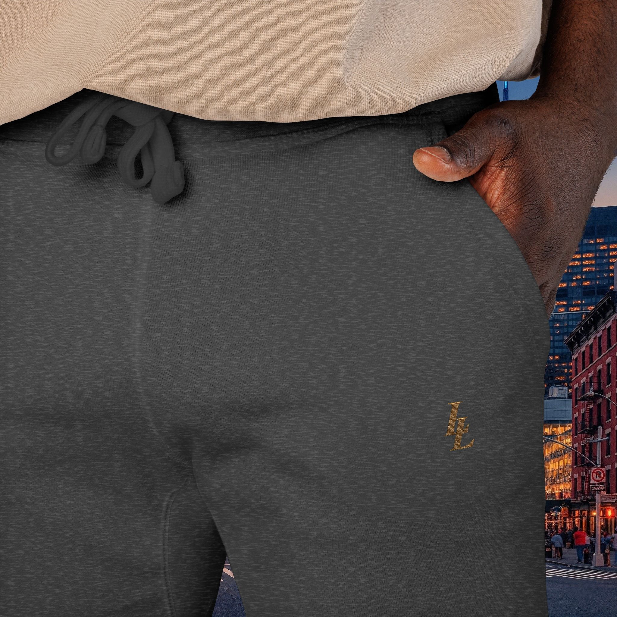 Legio Leo Sweatpants — OverLapping L’s Embroidery Design Cozy Fleece Joggers