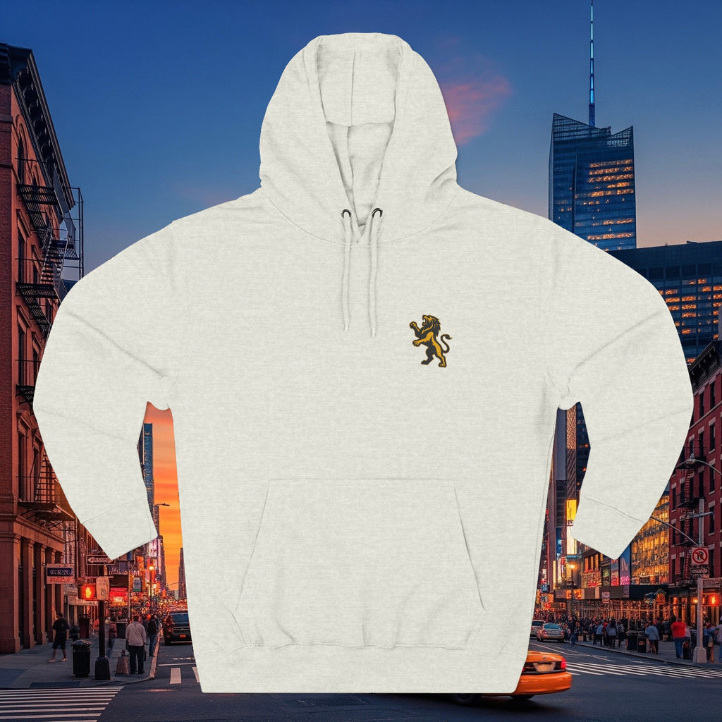 Embroidery Lion Chest Hoodie — Minimal Fleece Pullover