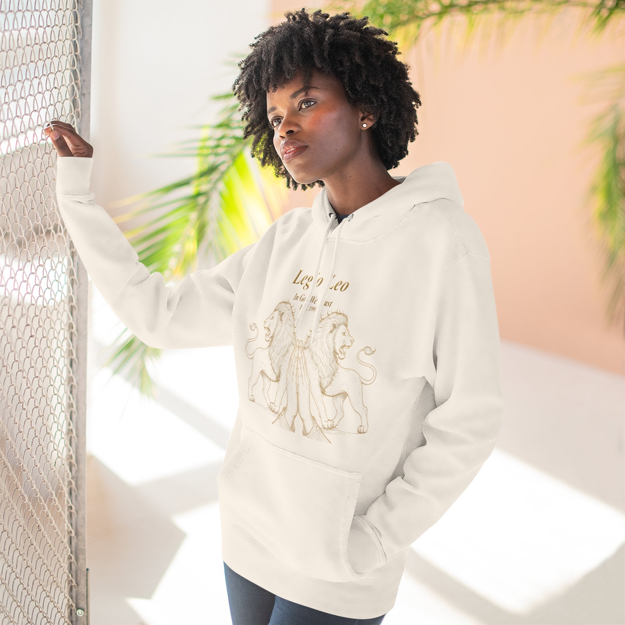 Legio Leo Fleece Hoodie – Minimal Gold Script Pullover Guardian Design