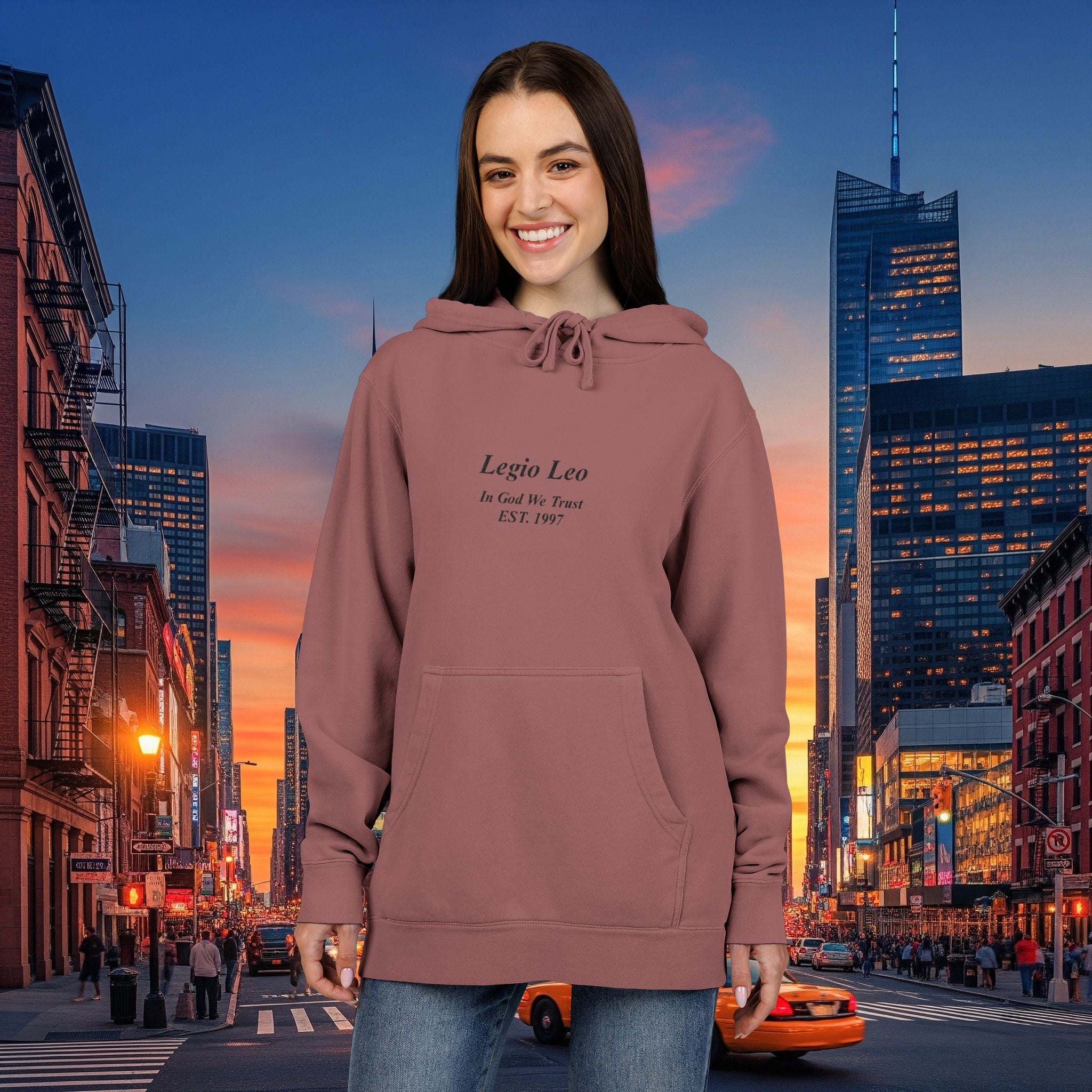 Minimal Olive Pigment-Dyed Hoodie — Subtle Script "Legio Leo" Design