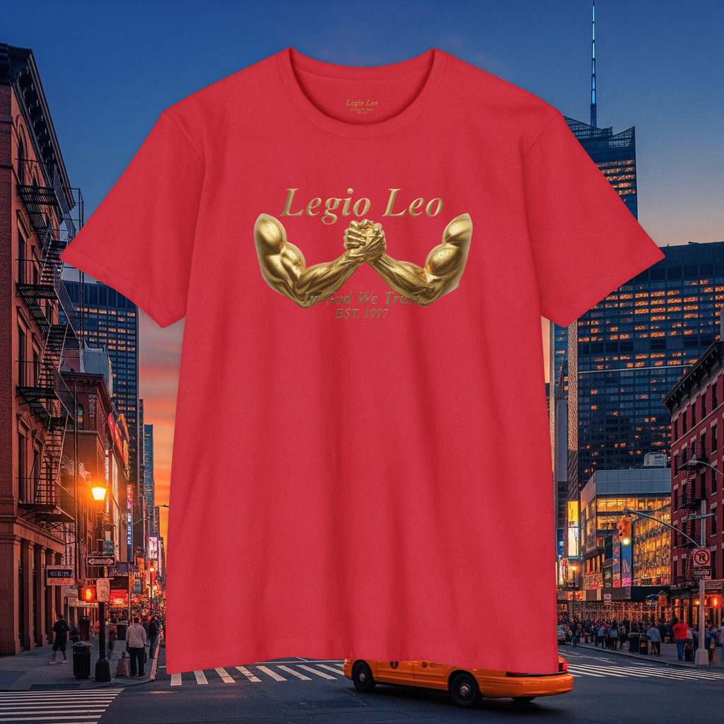 Legio Leo Strength T-Shirt — 'Legio Leo' Gold Arm Wrestling Design