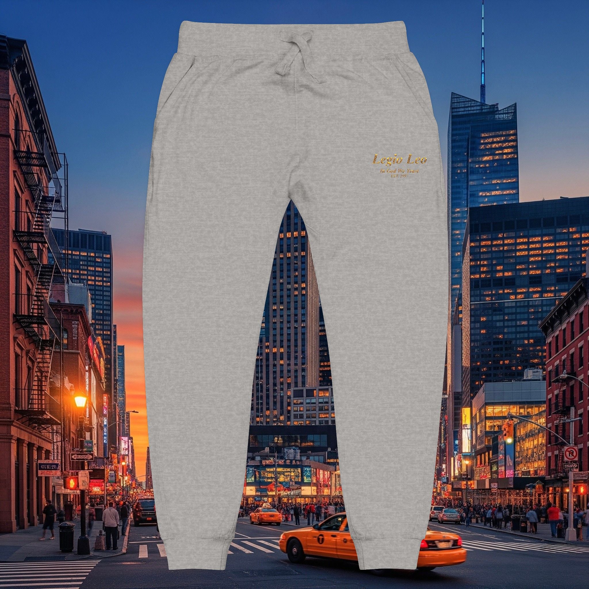 Legio Leo Sweatpants — In God We Trust Embroidery Design Cozy Fleece Joggers