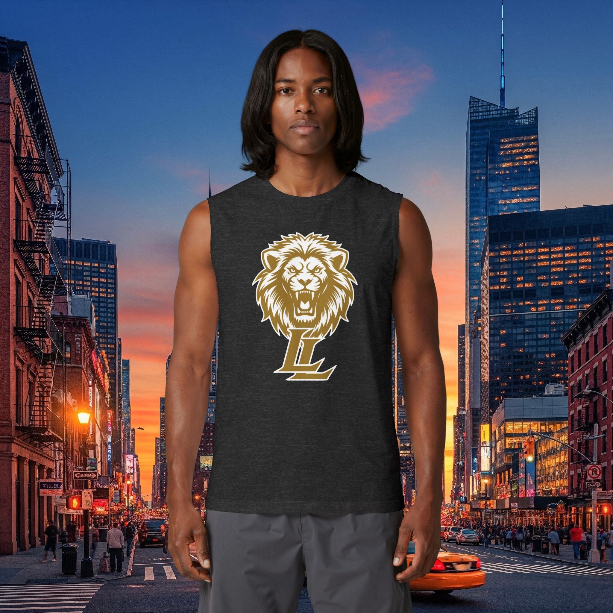 Lion Crest Muscle Tank — "Forge Your Legacy" Athletic Sleeveless Tee