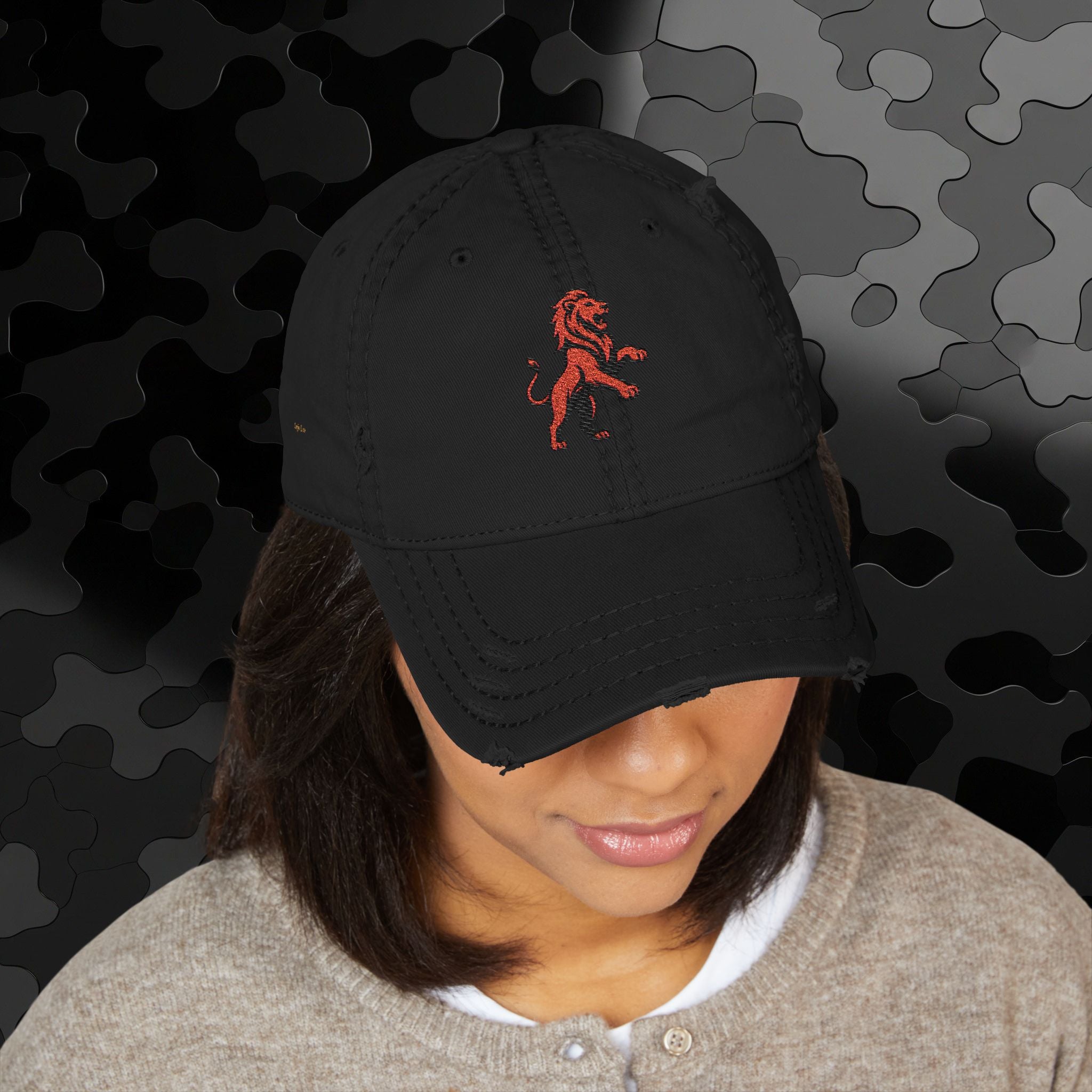 Embroidered Lion Dad Hat — Vintage Washed Baseball Cap