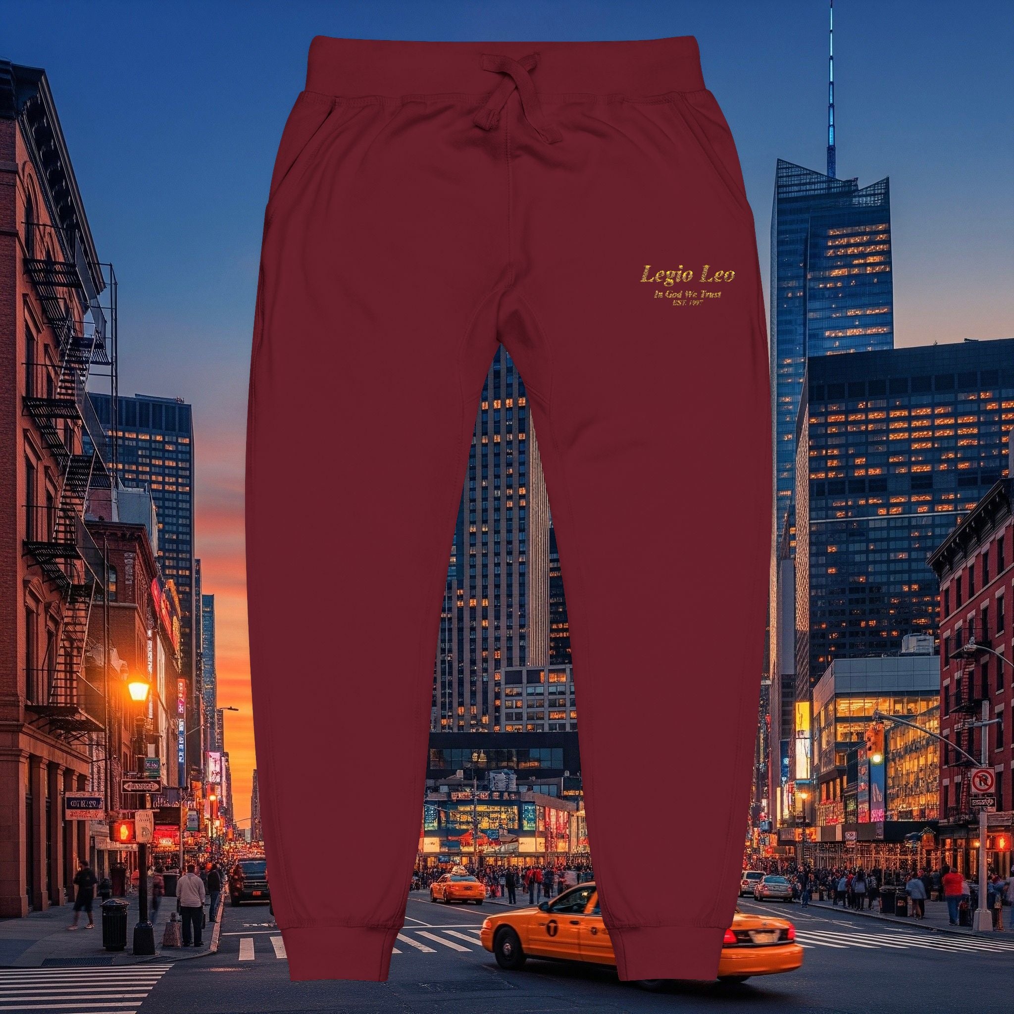 Legio Leo Sweatpants — In God We Trust Embroidery Design Cozy Fleece Joggers