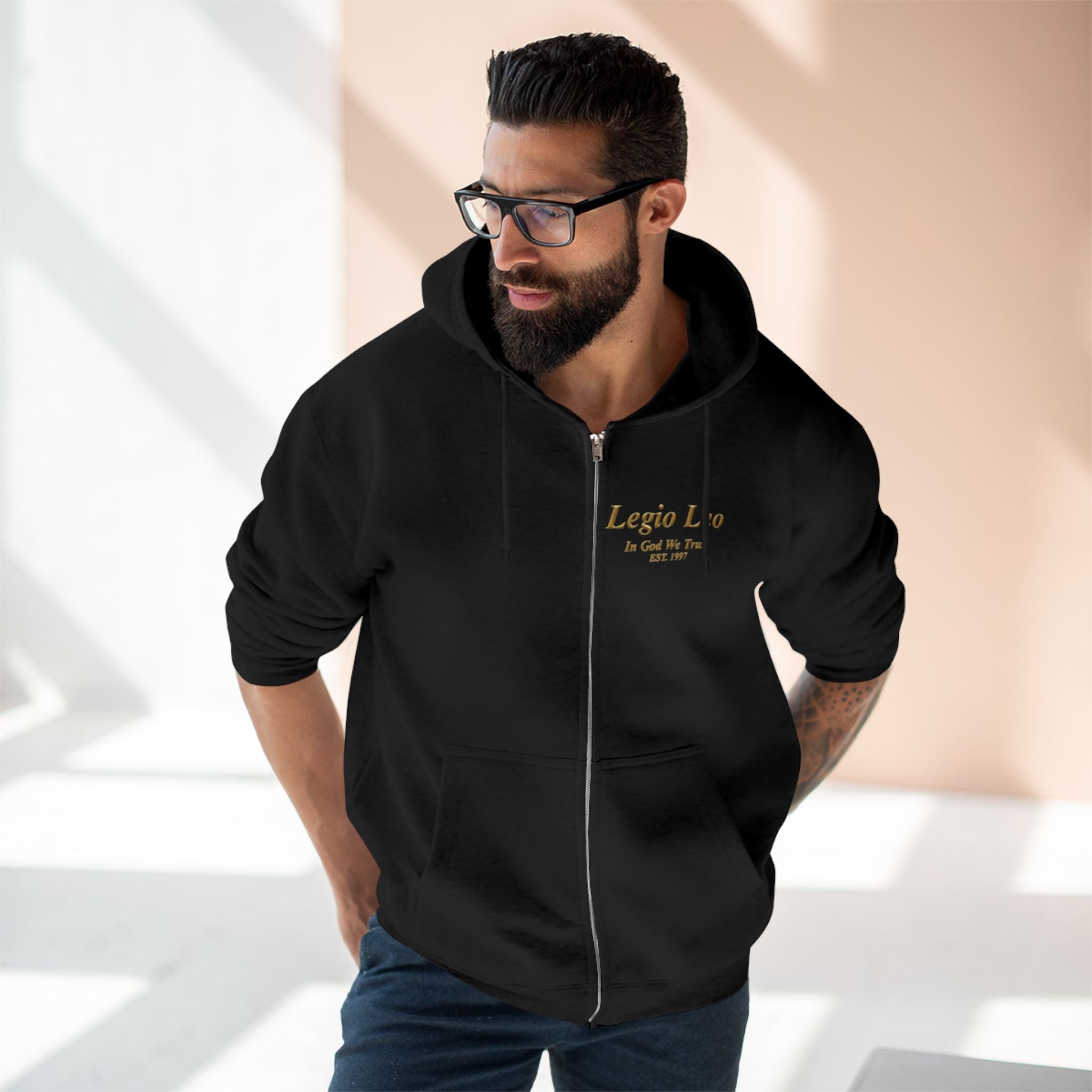 Zip Hoodie — "Legio Leo" Classic Small Chest Logo Zip-Up