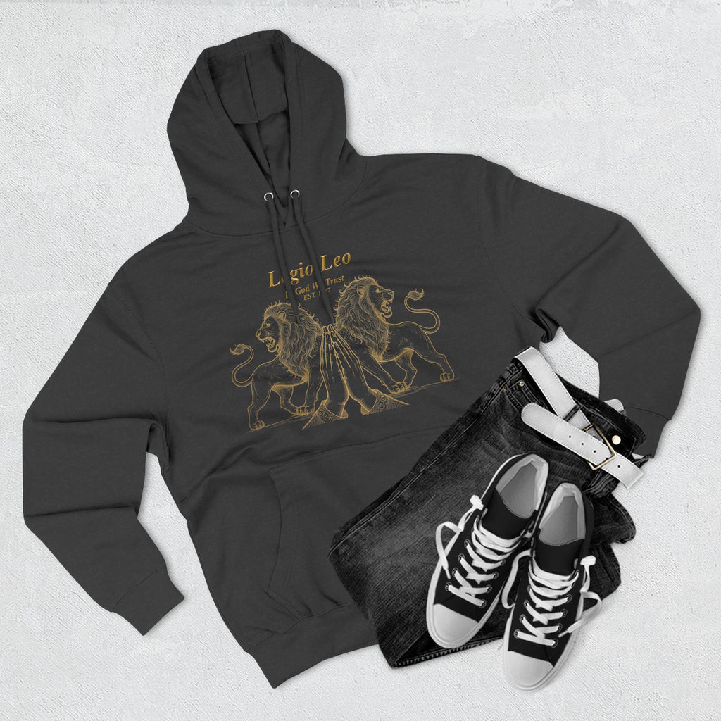 Legio Leo Fleece Hoodie – Minimal Gold Script Pullover Guardian Design