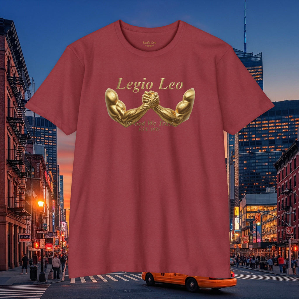 Legio Leo Strength T-Shirt — 'Legio Leo' Gold Arm Wrestling Design