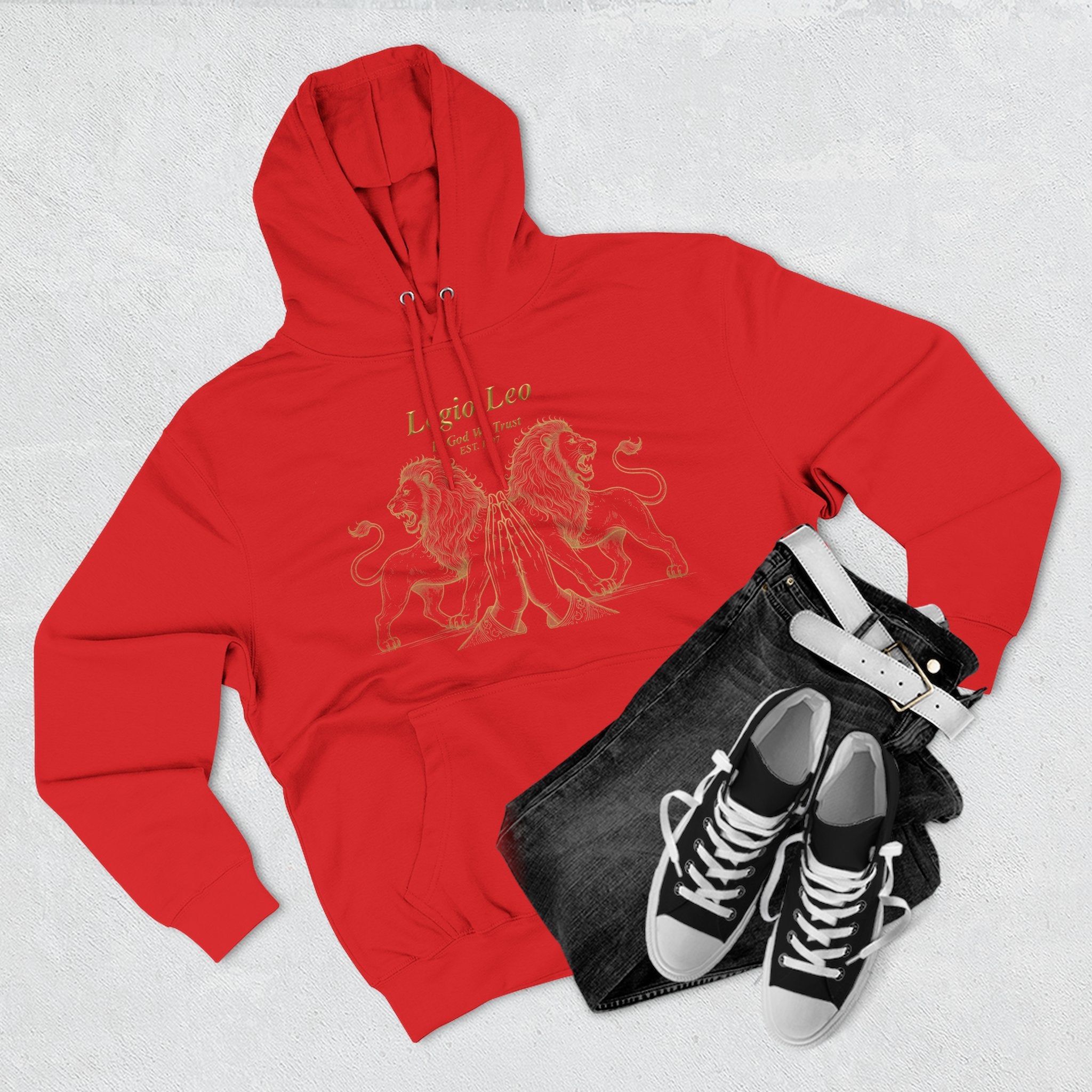 Legio Leo Fleece Hoodie – Minimal Gold Script Pullover Guardian Design