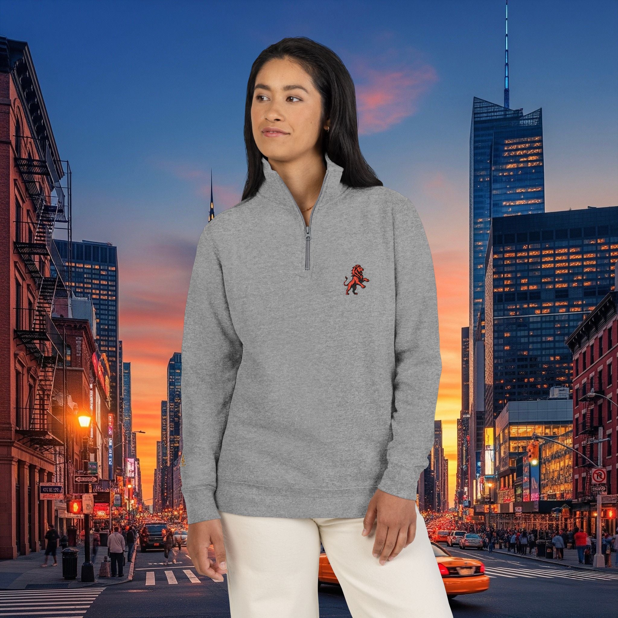 Classic Legio Leo by DZ Royal Embroidered Lion & 97 Fleece Pullover - Cozy Zip-Neck Sweatshirt